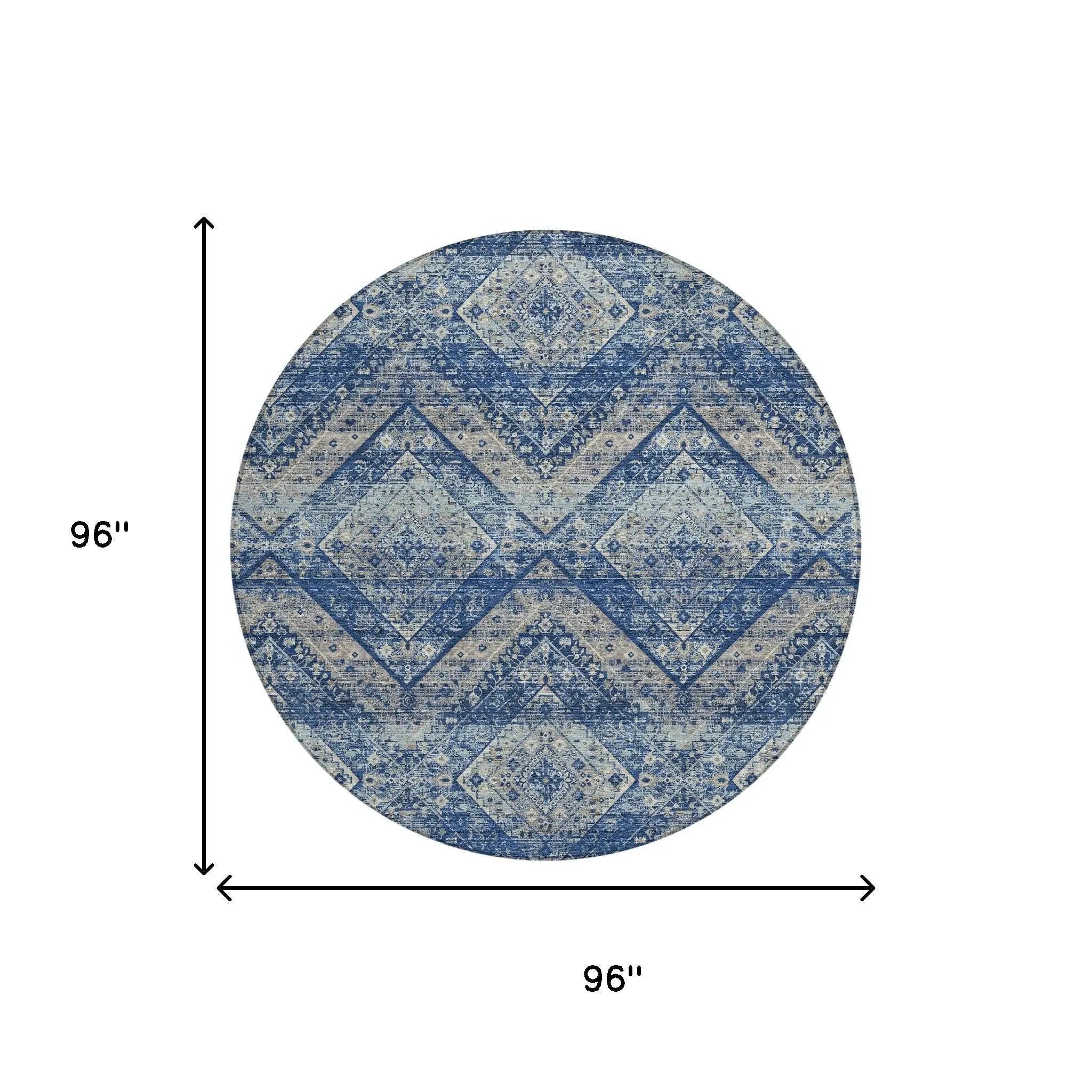 8' Navy Blue And Pink Round Tribal Washable Indoor Outdoor Area Rug Homeroots Outdoor