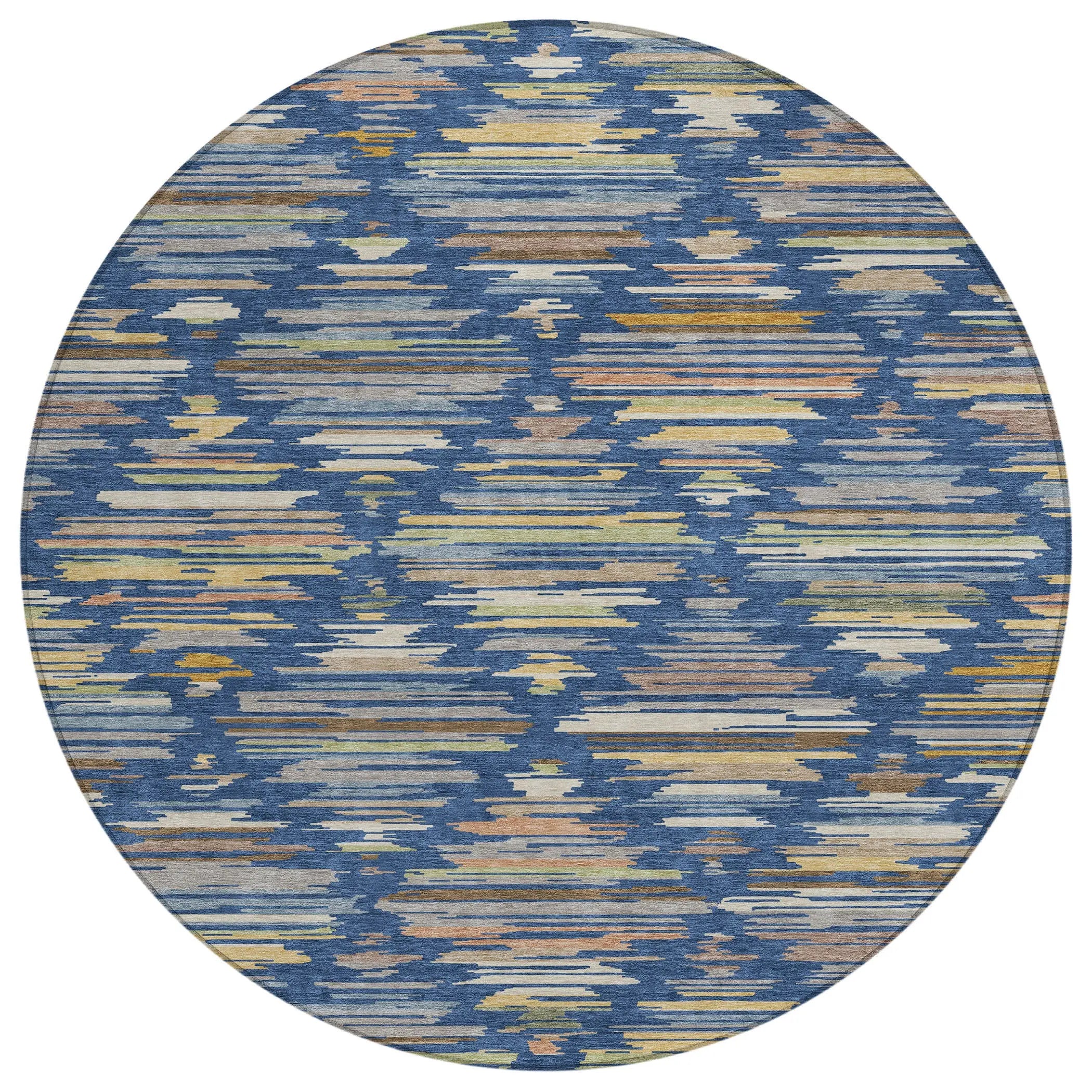 8' Navy Blue And Silver Round Southwestern Washable Indoor Outdoor Area Rug Homeroots Outdoor
