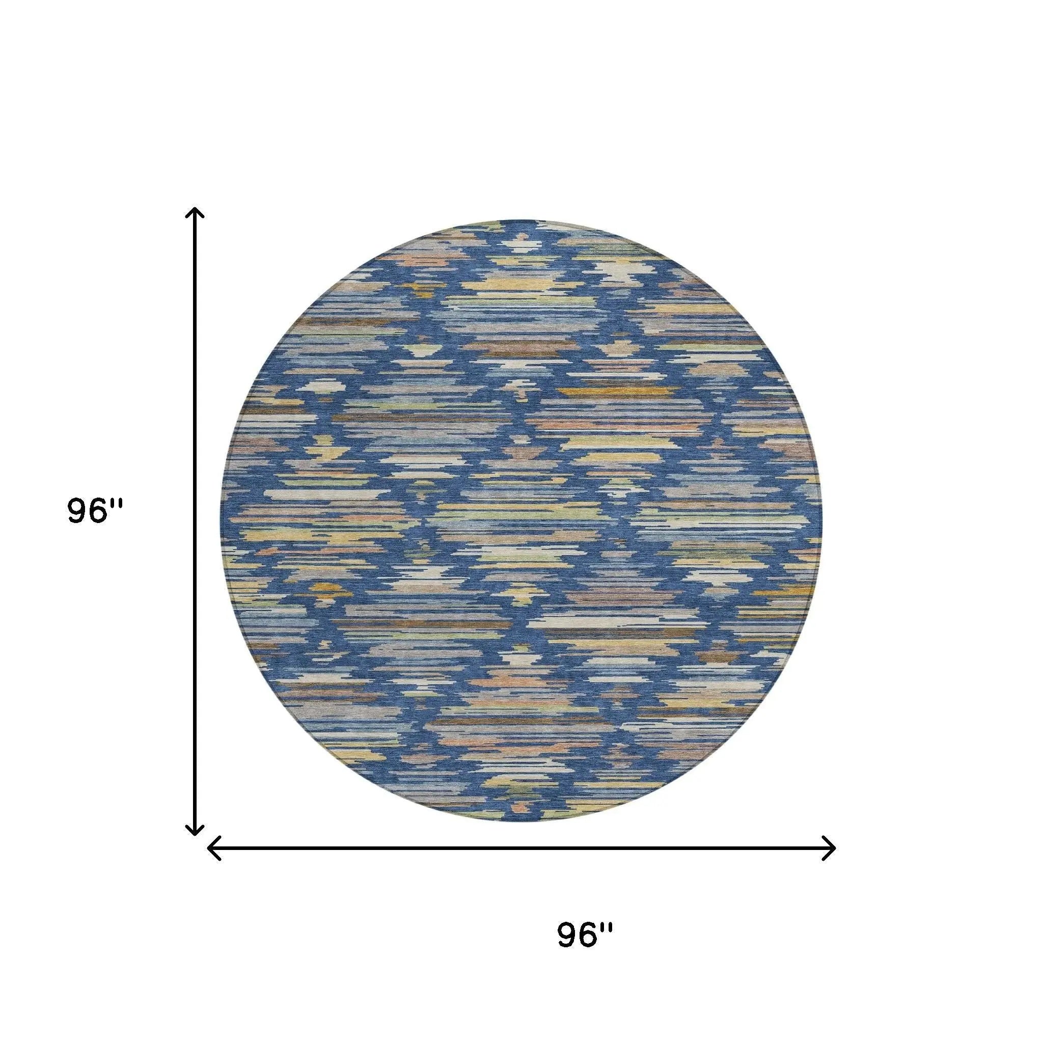 8' Navy Blue And Silver Round Southwestern Washable Indoor Outdoor Area Rug Homeroots Outdoor