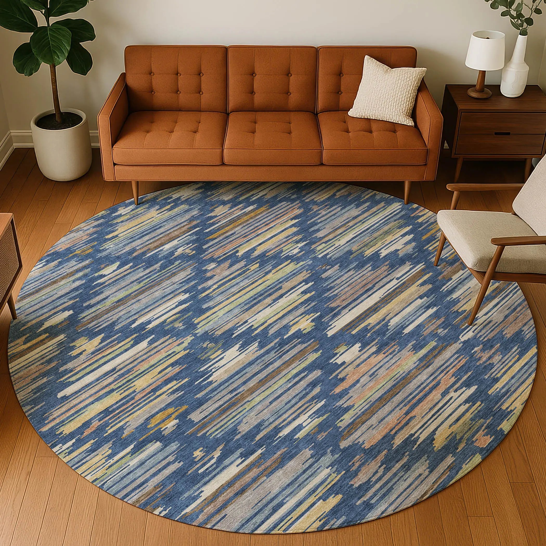 8' Navy Blue And Silver Round Southwestern Washable Indoor Outdoor Area Rug Homeroots Outdoor