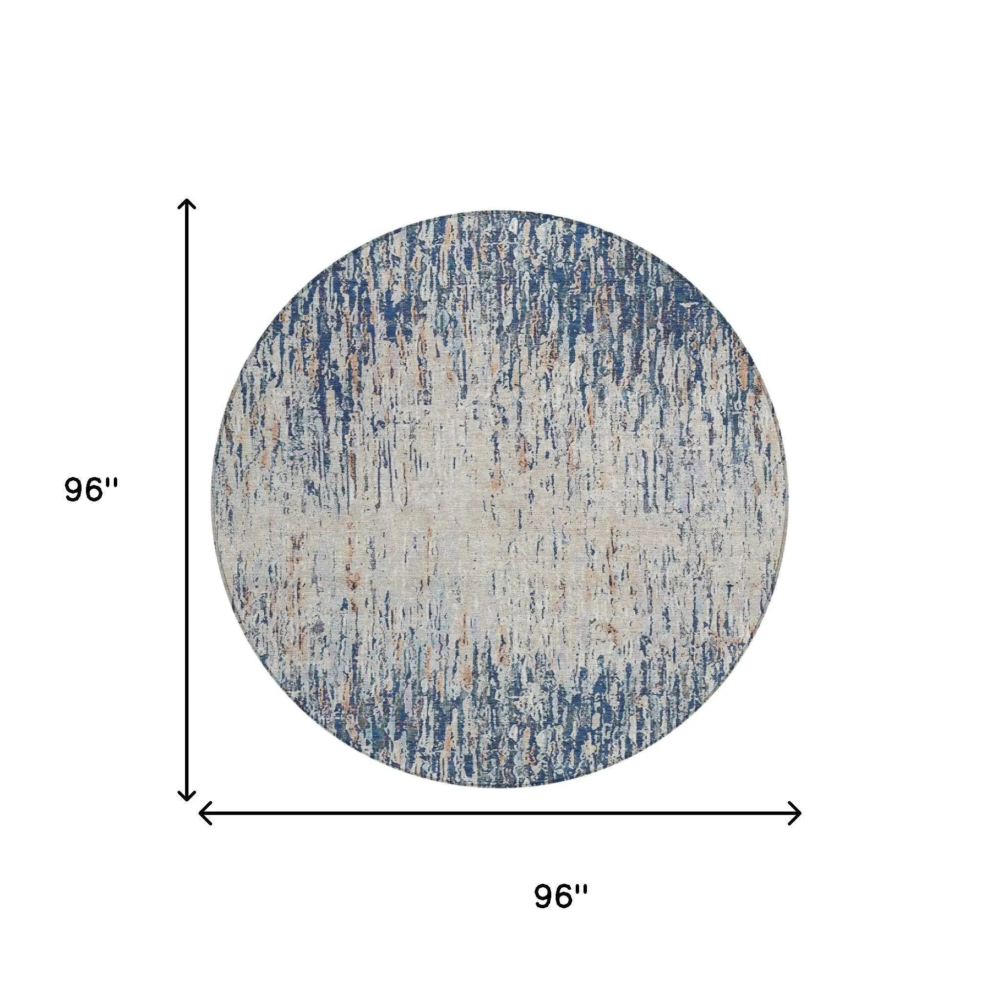 8' Navy Blue And Taupe Round Striped Washable Indoor Outdoor Area Rug Homeroots Outdoor