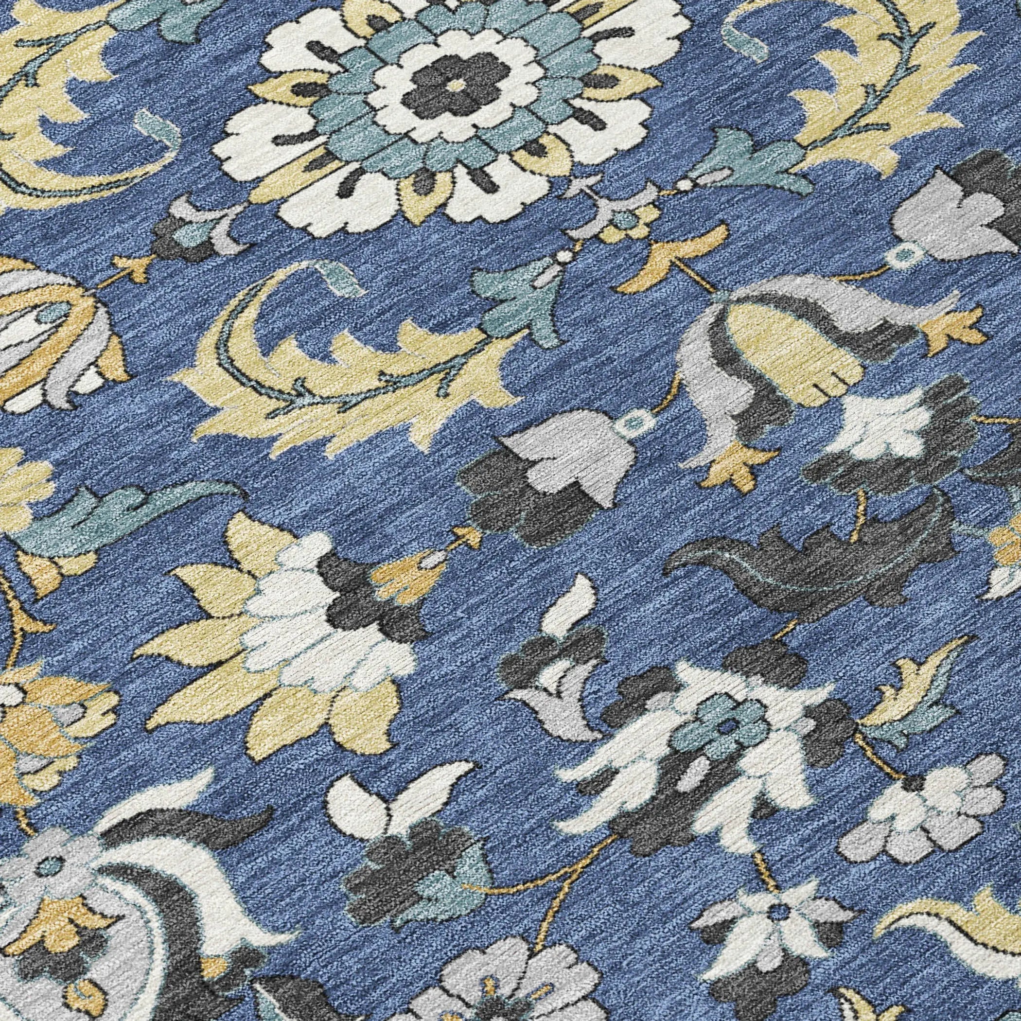 8' Navy Blue And Wheat Round Floral Medallion Washable Indoor Outdoor Area Rug Homeroots Outdoor