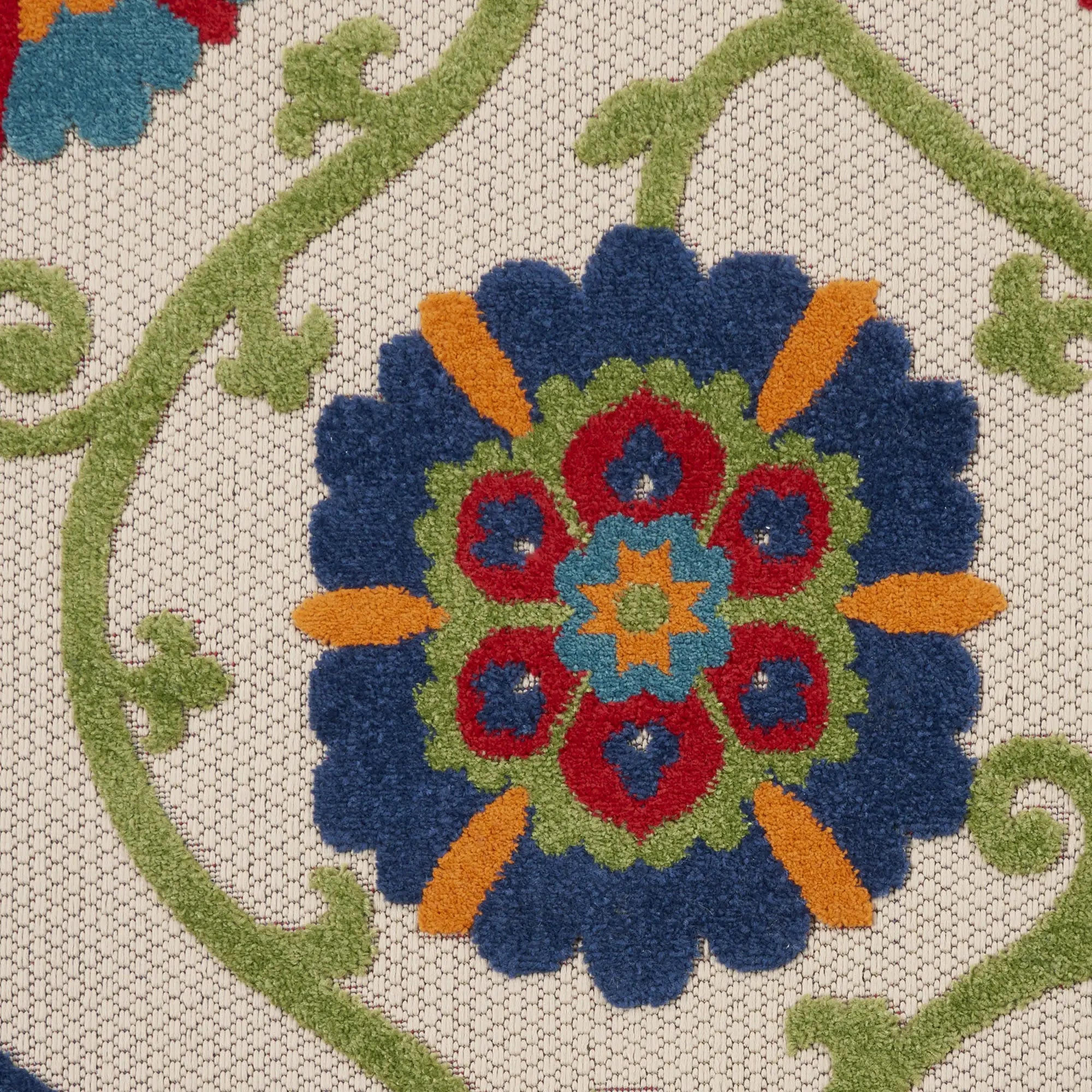 8' Navy Blue Beige Green Blue And Red Round Floral Indoor Outdoor Area Rug Homeroots Outdoor