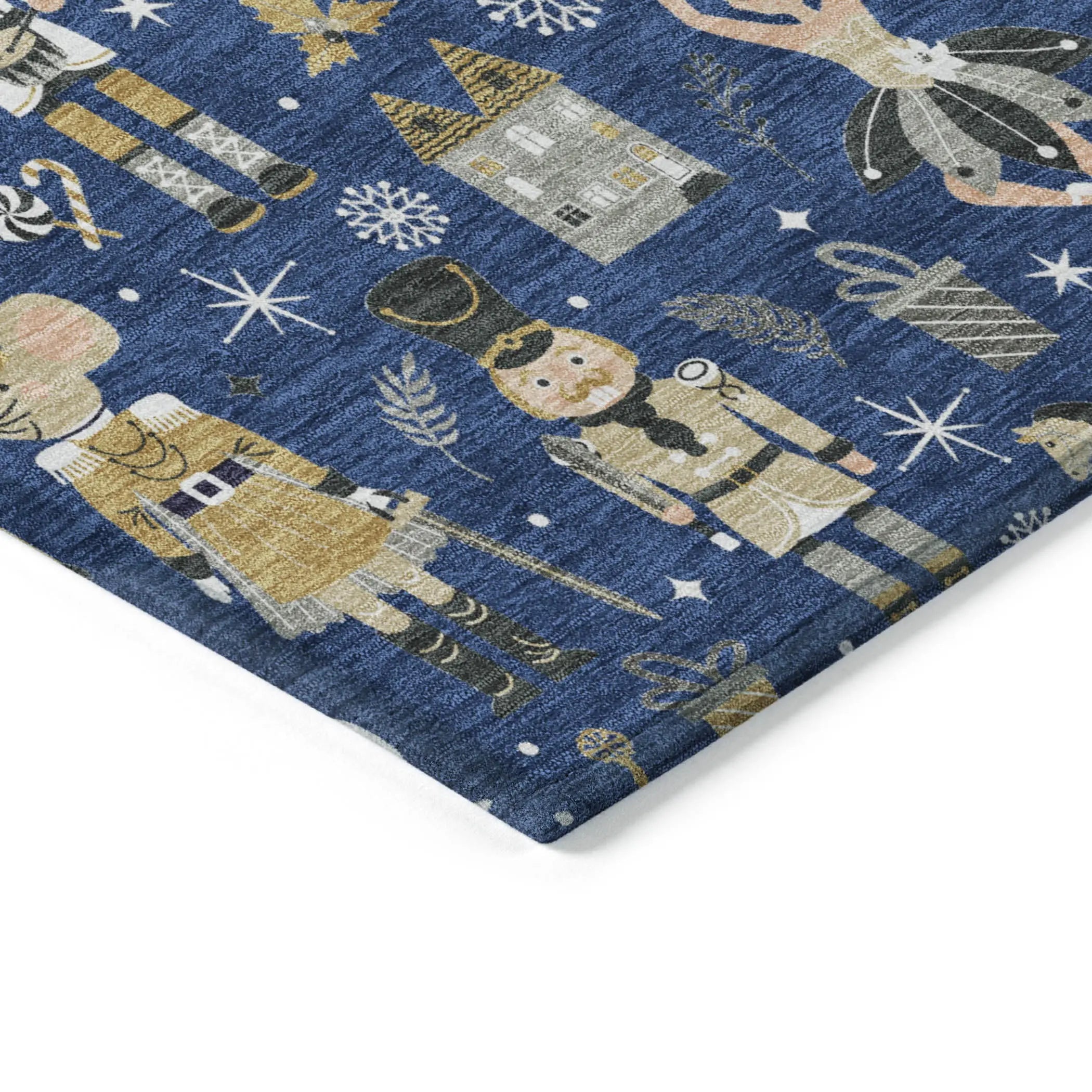8' Navy Blue Gold Black And Gray Round Village House Washable Indoor Outdoor Area Rug Homeroots Outdoor