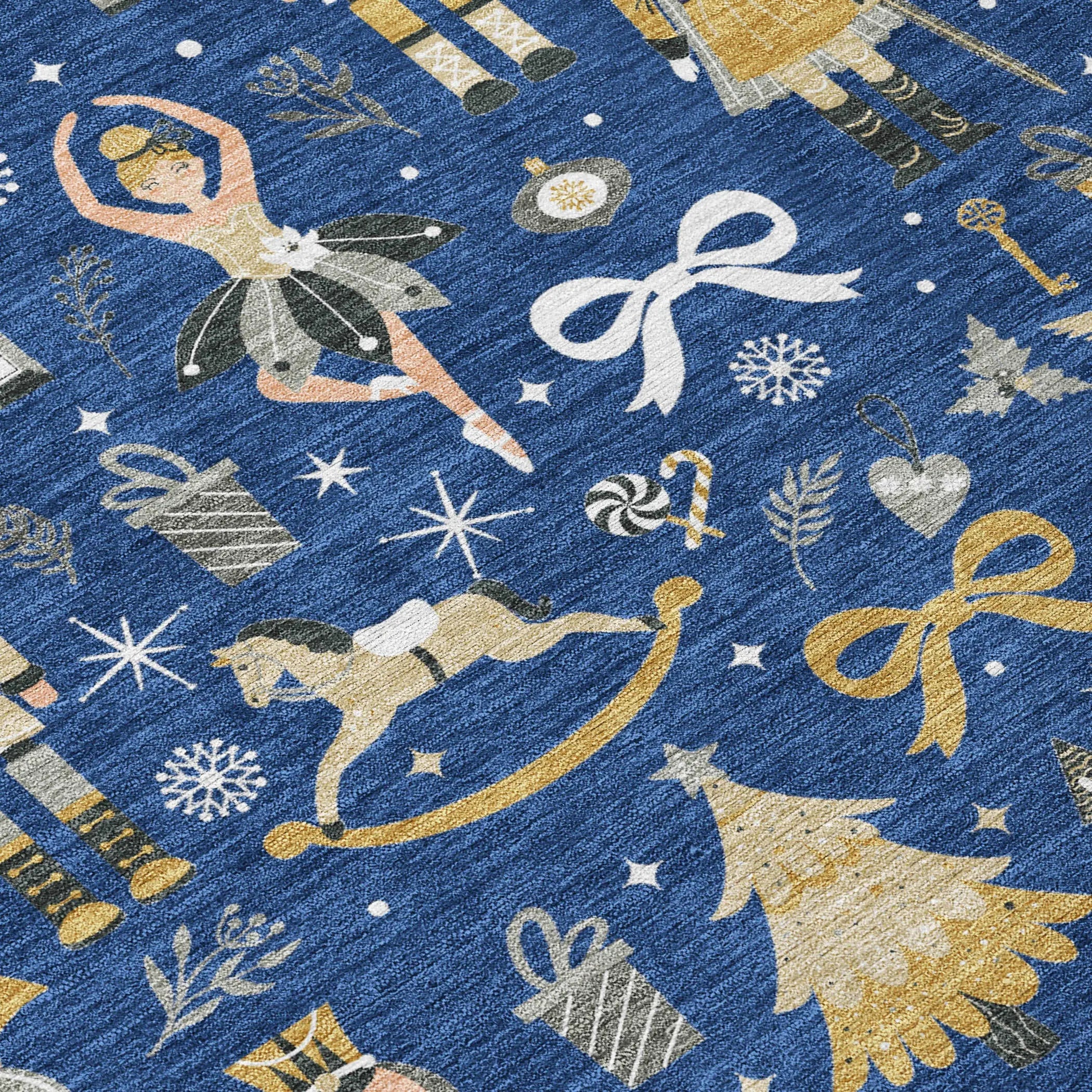 8' Navy Blue Gold Black And Gray Round Village House Washable Indoor Outdoor Area Rug Homeroots Outdoor