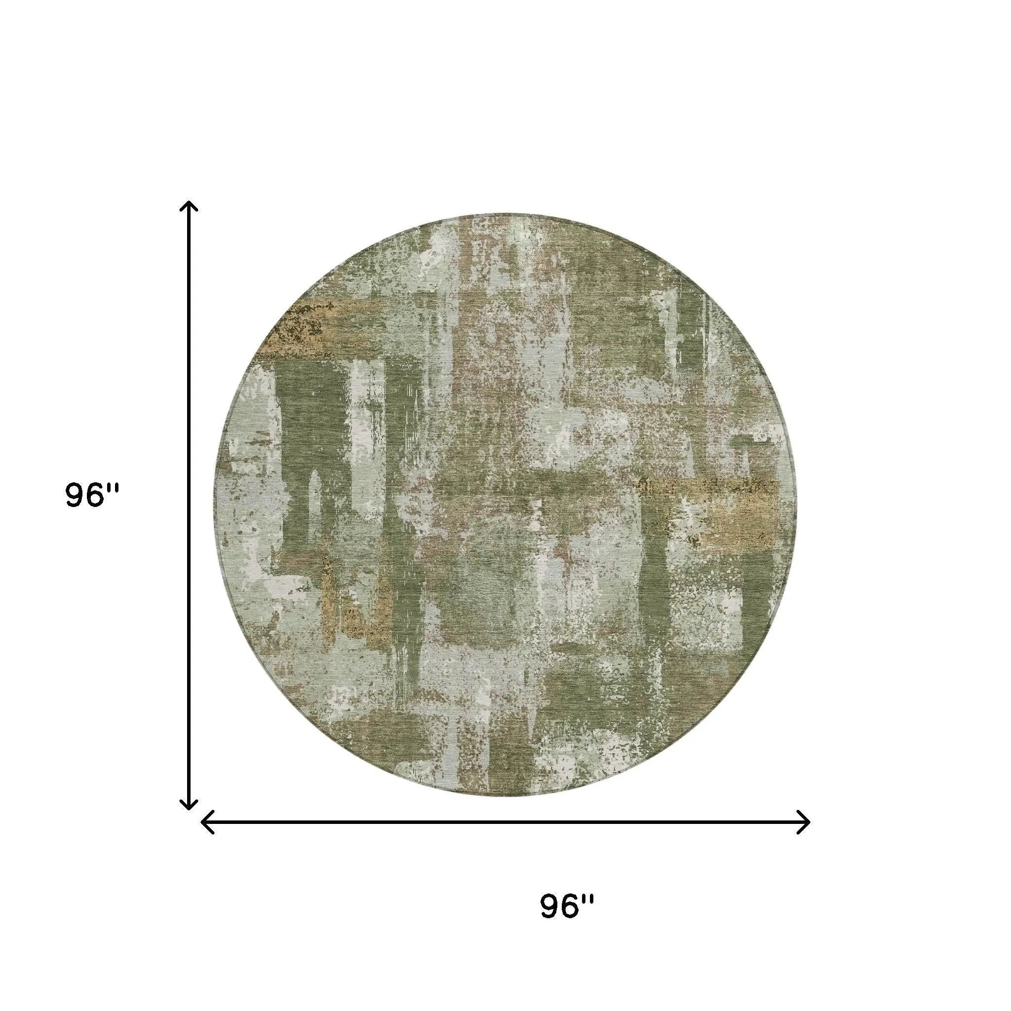 8' Olive Green And Beige Round Abstract Washable Indoor Outdoor Area Rug Homeroots Outdoor