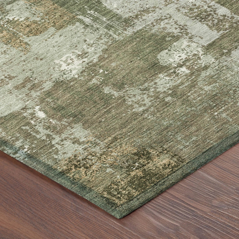 8' Olive Green And Beige Round Abstract Washable Indoor Outdoor Area Rug Homeroots Outdoor