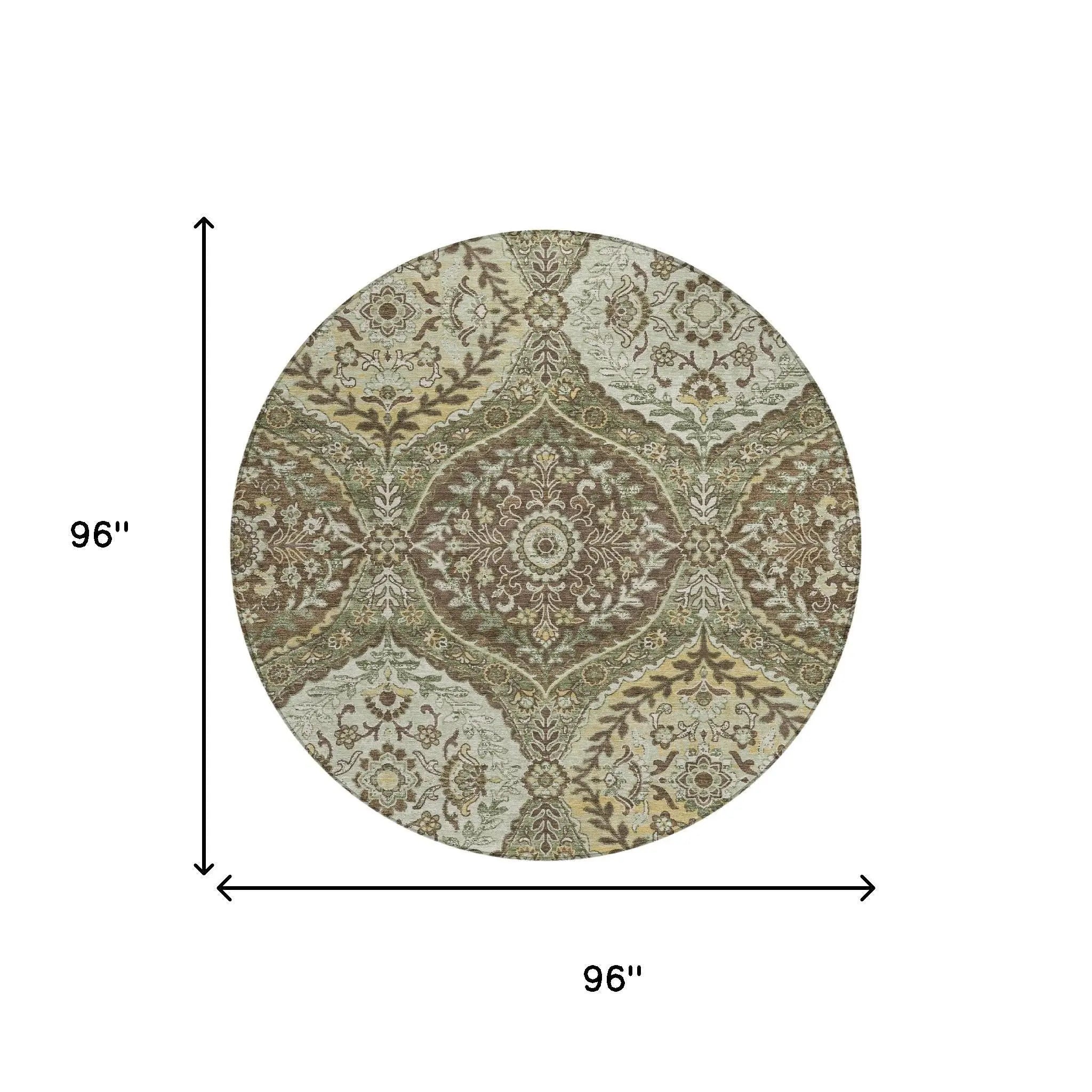 8' Olive Green And Blue Round Ogee Washable Indoor Outdoor Area Rug Homeroots Outdoor