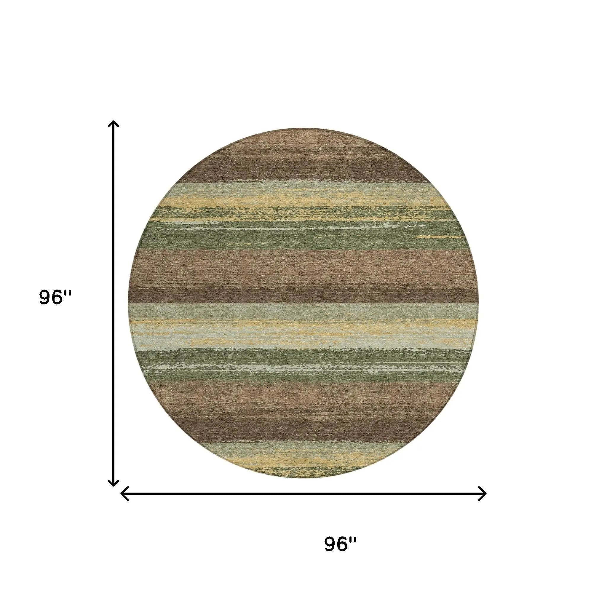 8' Olive Green And Blue Round Striped Washable Indoor Outdoor Area Rug Homeroots Outdoor