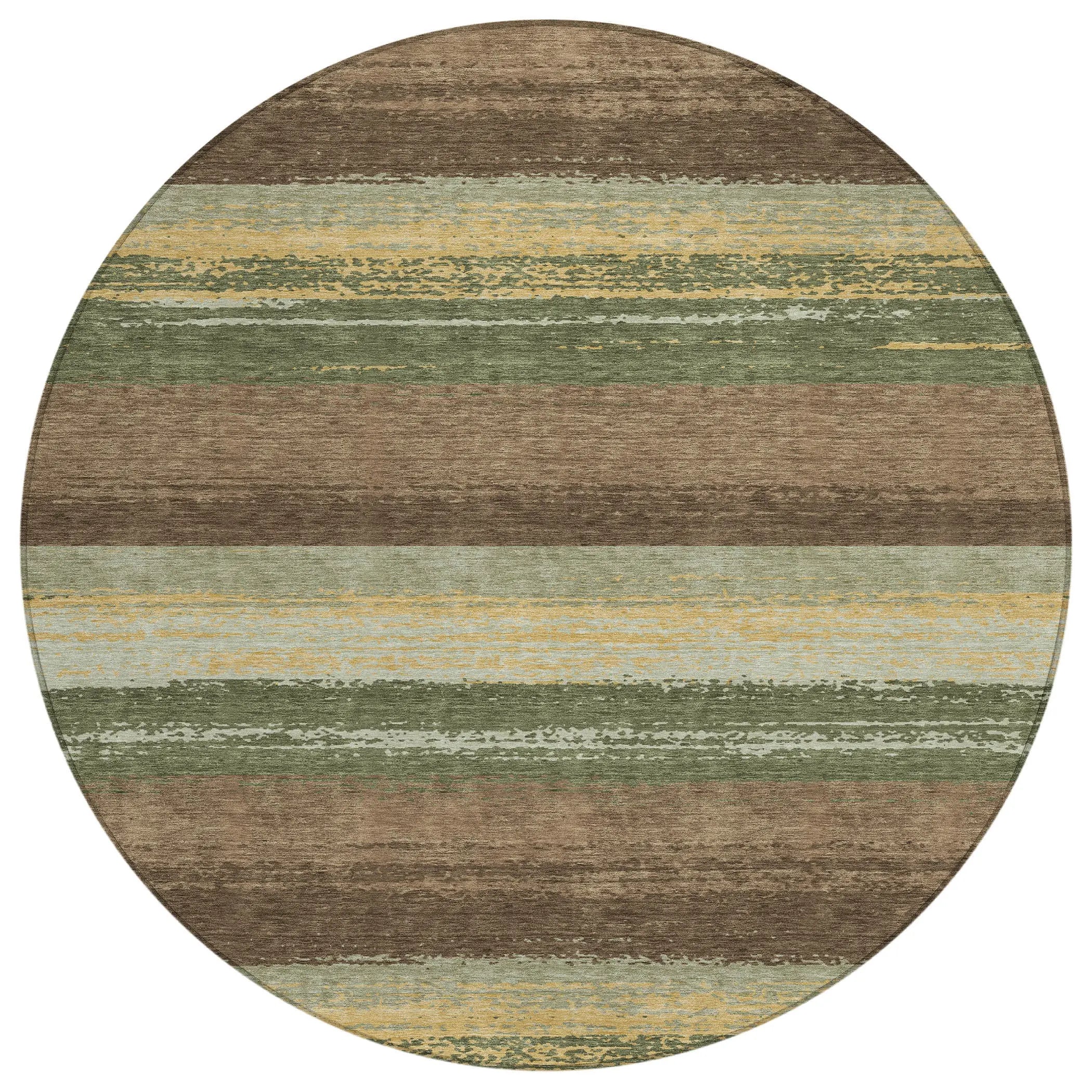 8' Olive Green And Blue Round Striped Washable Indoor Outdoor Area Rug Homeroots Outdoor