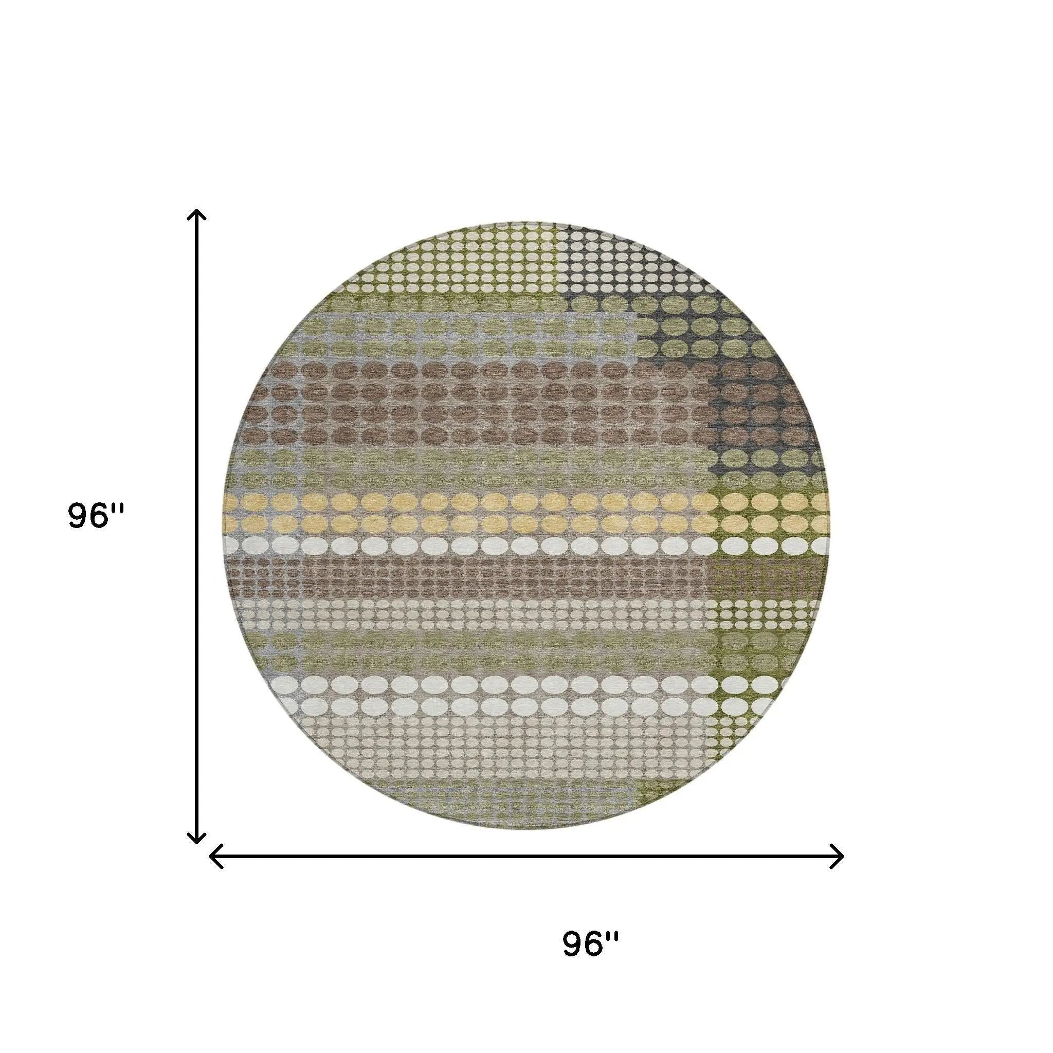 8' Olive Green And Brown Round Geometric Washable Indoor Outdoor Area Rug Homeroots Outdoor