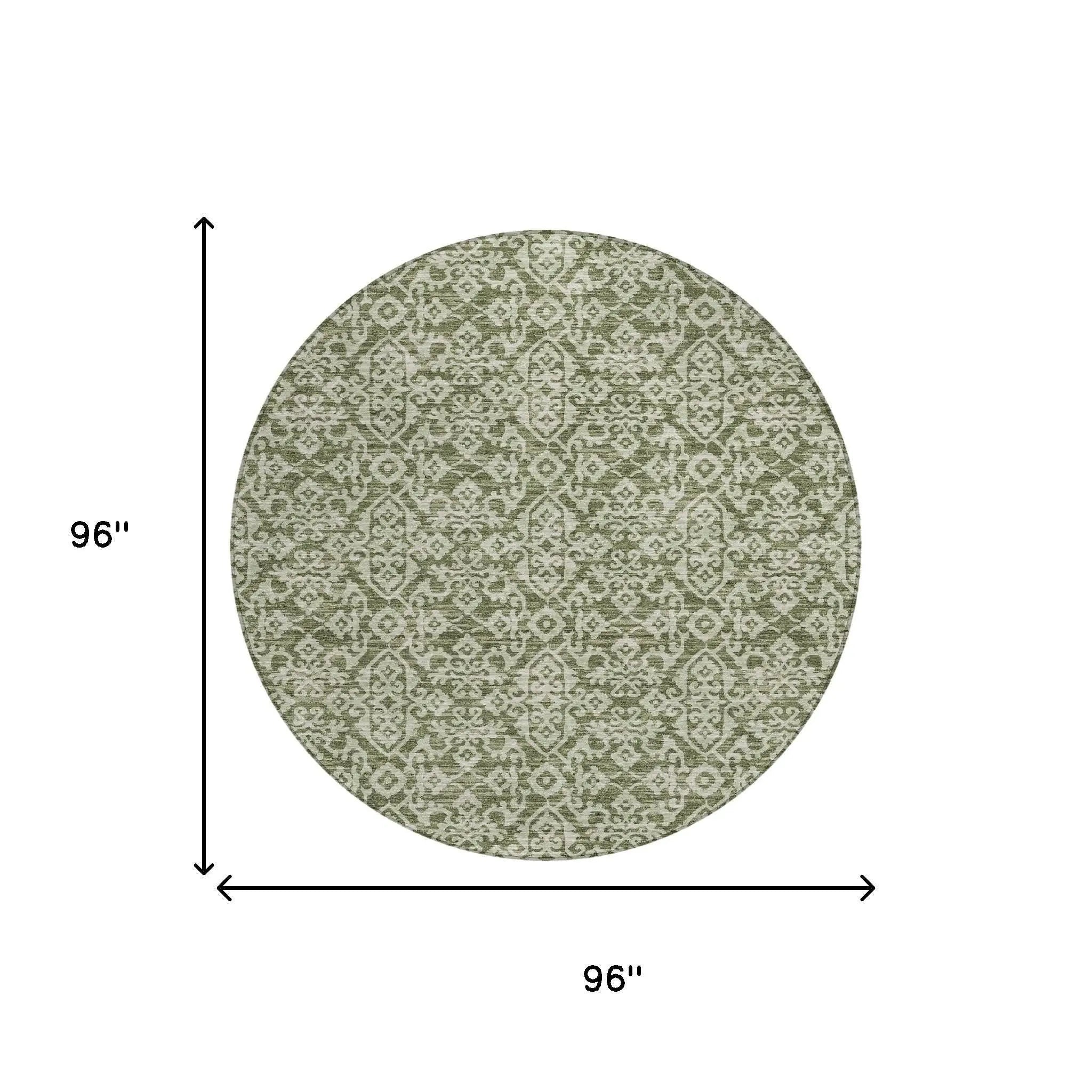 8' Olive Green And Brown Round Oriental Washable Indoor Outdoor Area Rug Homeroots Outdoor