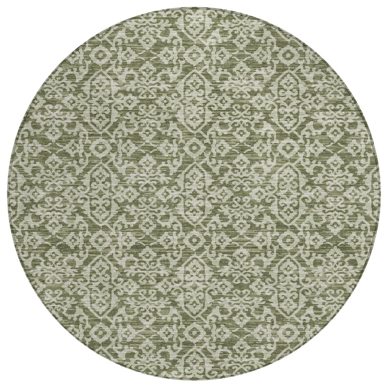 8' Olive Green And Brown Round Oriental Washable Indoor Outdoor Area Rug Homeroots Outdoor