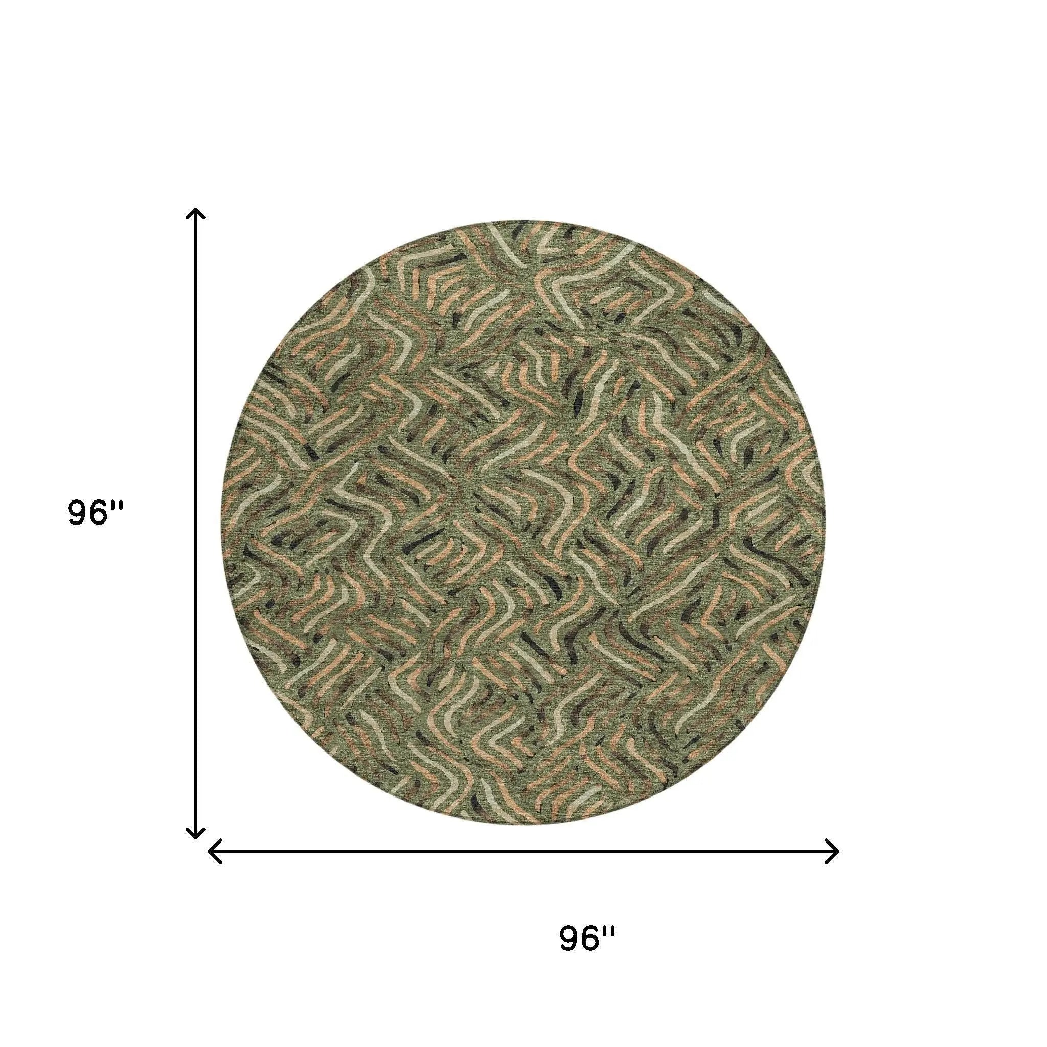 8' Olive Green And Copper Round Abstract Washable Indoor Outdoor Area Rug Homeroots Outdoor