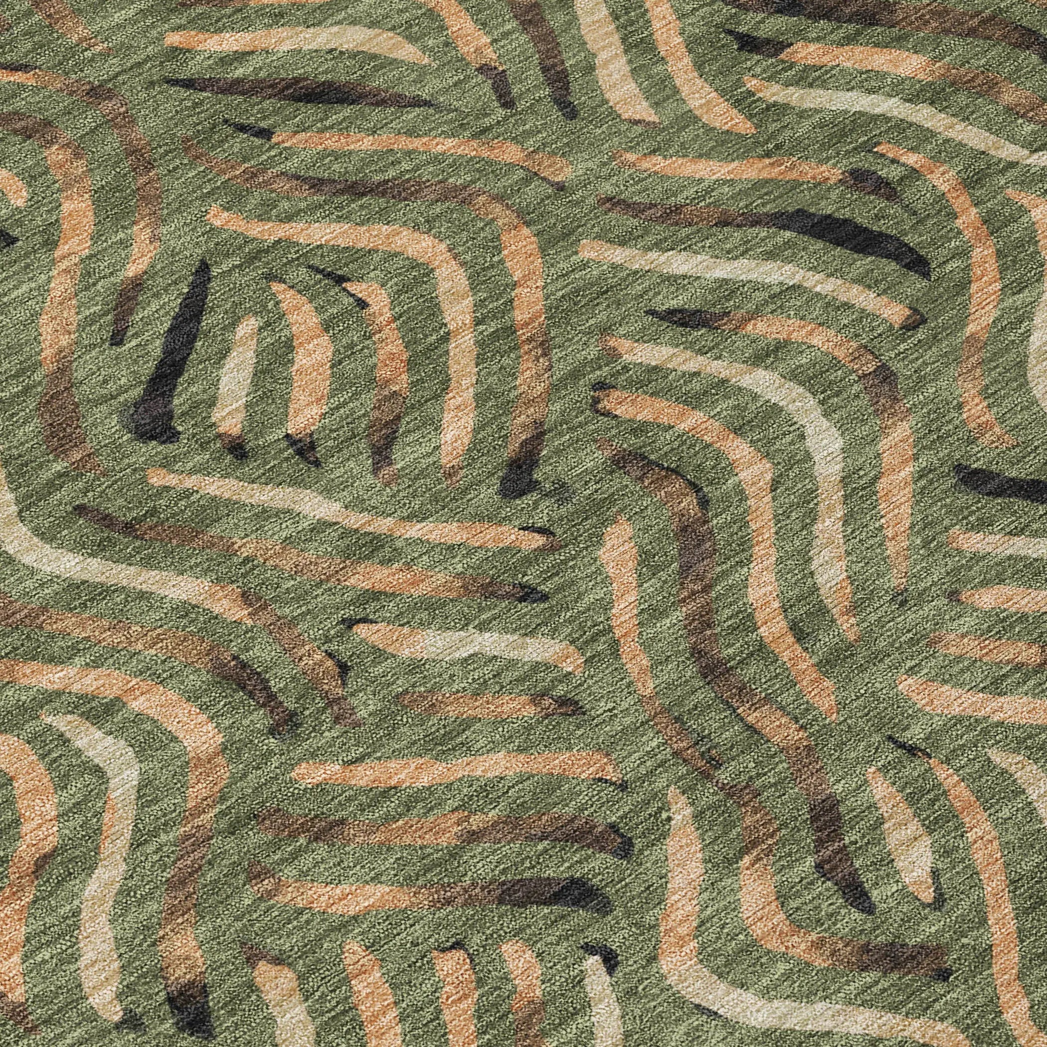 8' Olive Green And Copper Round Abstract Washable Indoor Outdoor Area Rug Homeroots Outdoor