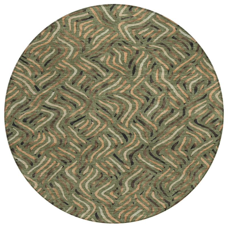 8' Olive Green And Copper Round Abstract Washable Indoor Outdoor Area Rug Homeroots Outdoor