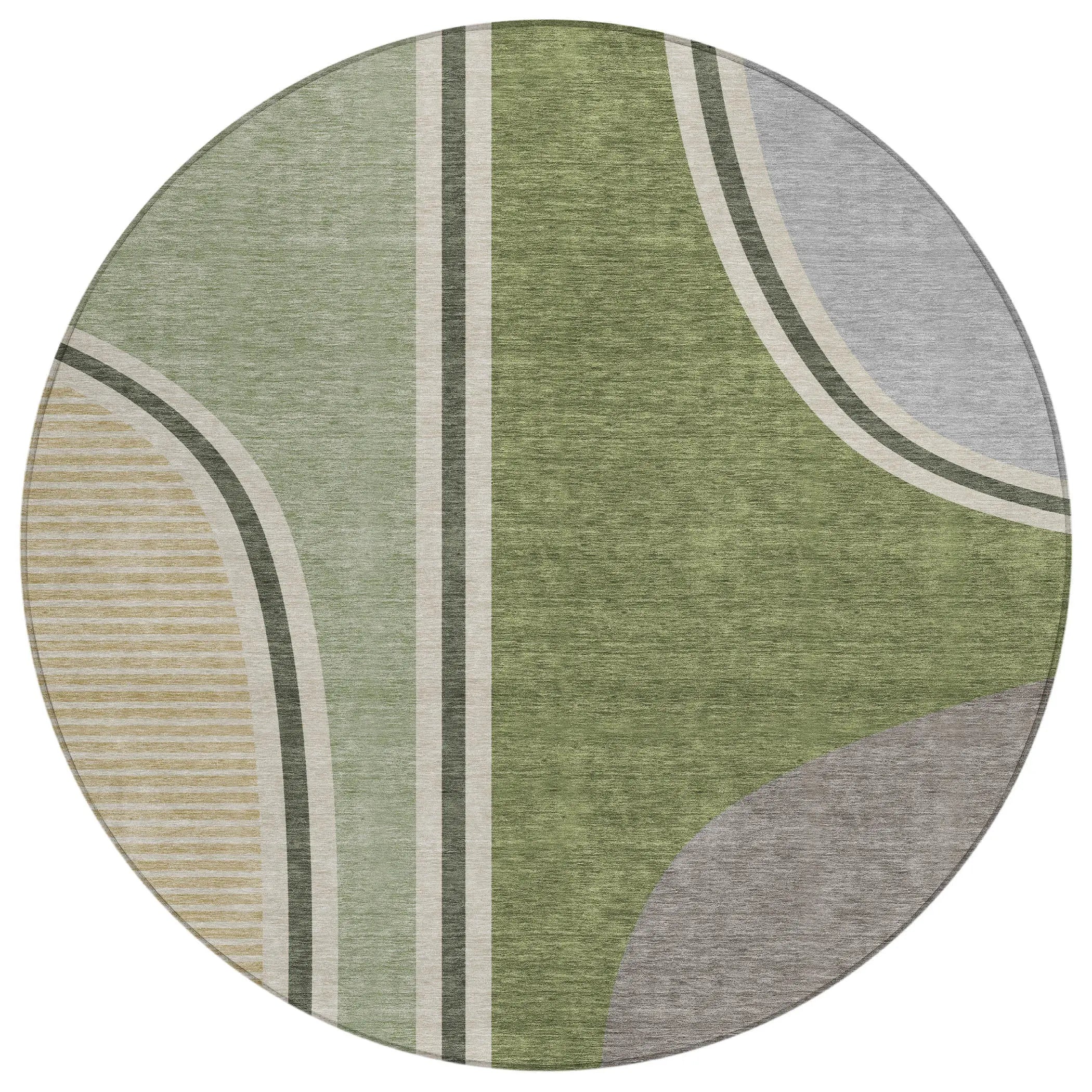 8' Olive Green And Fern Green Round Geometric Washable Indoor Outdoor Area Rug Homeroots Outdoor