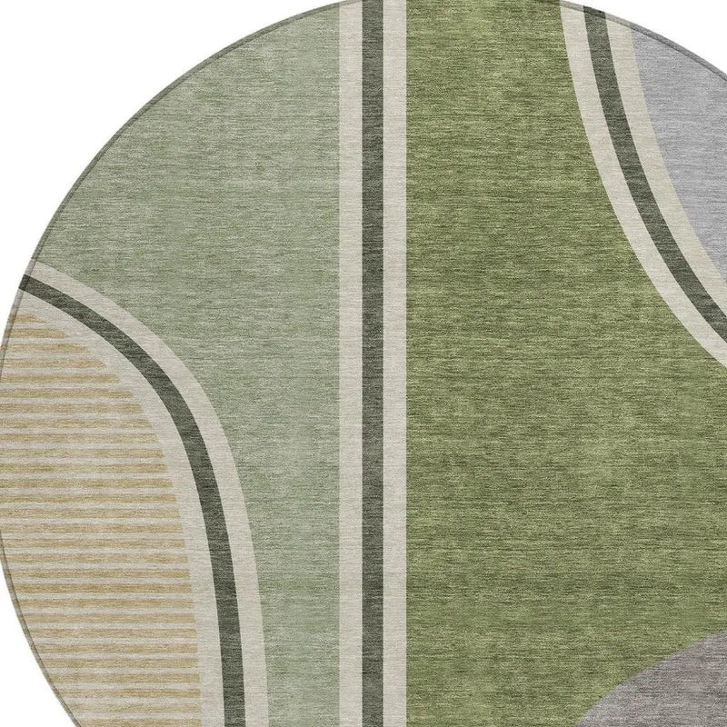 8' Olive Green And Fern Green Round Geometric Washable Indoor Outdoor Area Rug Homeroots Outdoor