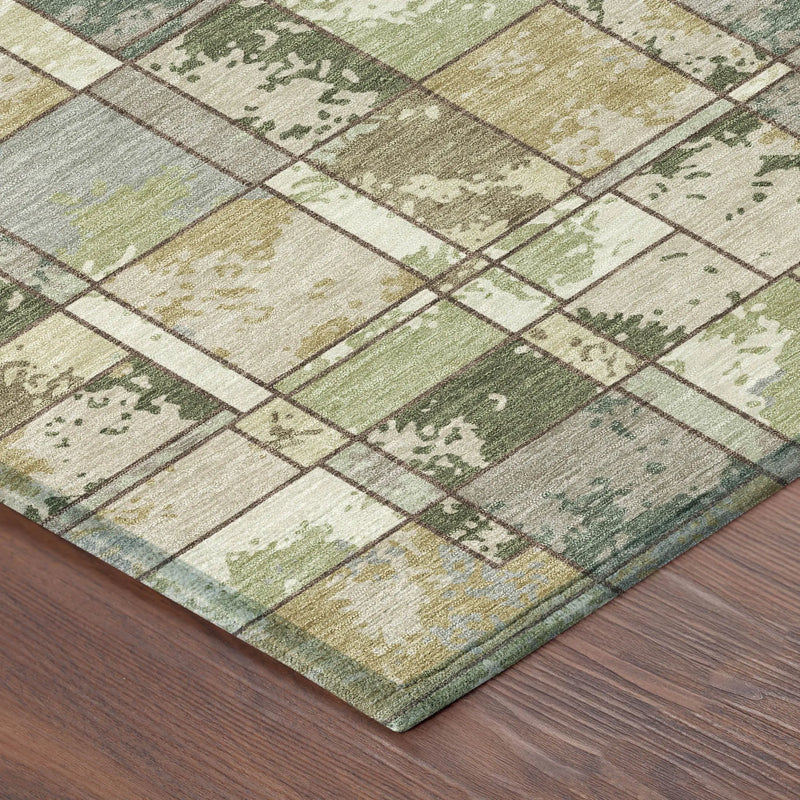 8' Olive Green And Fern Green Round Geometric Washable Indoor Outdoor Area Rug Homeroots Outdoor