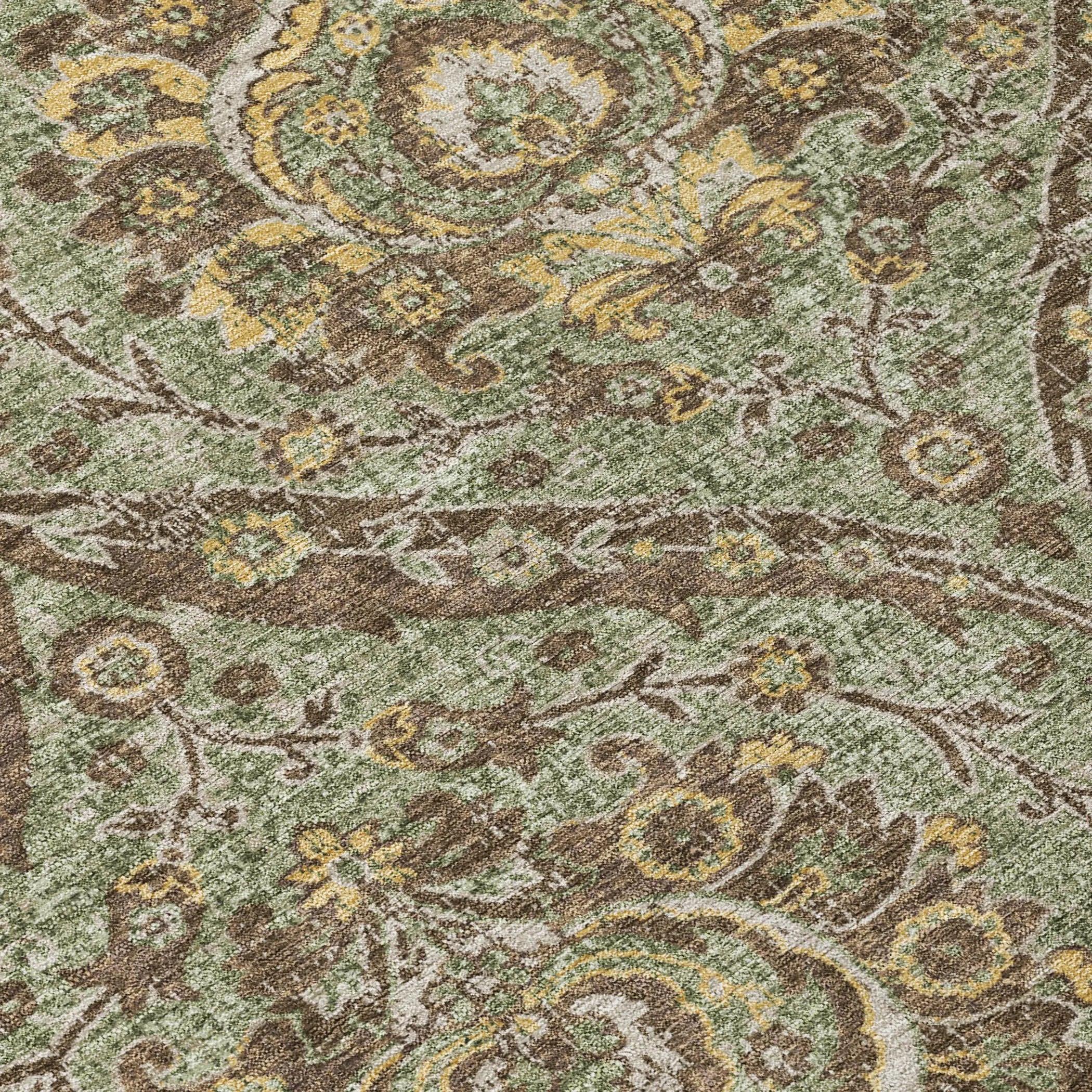 8' Olive Green And Granite Gray Round Floral Washable Indoor Outdoor Area Rug Homeroots Outdoor