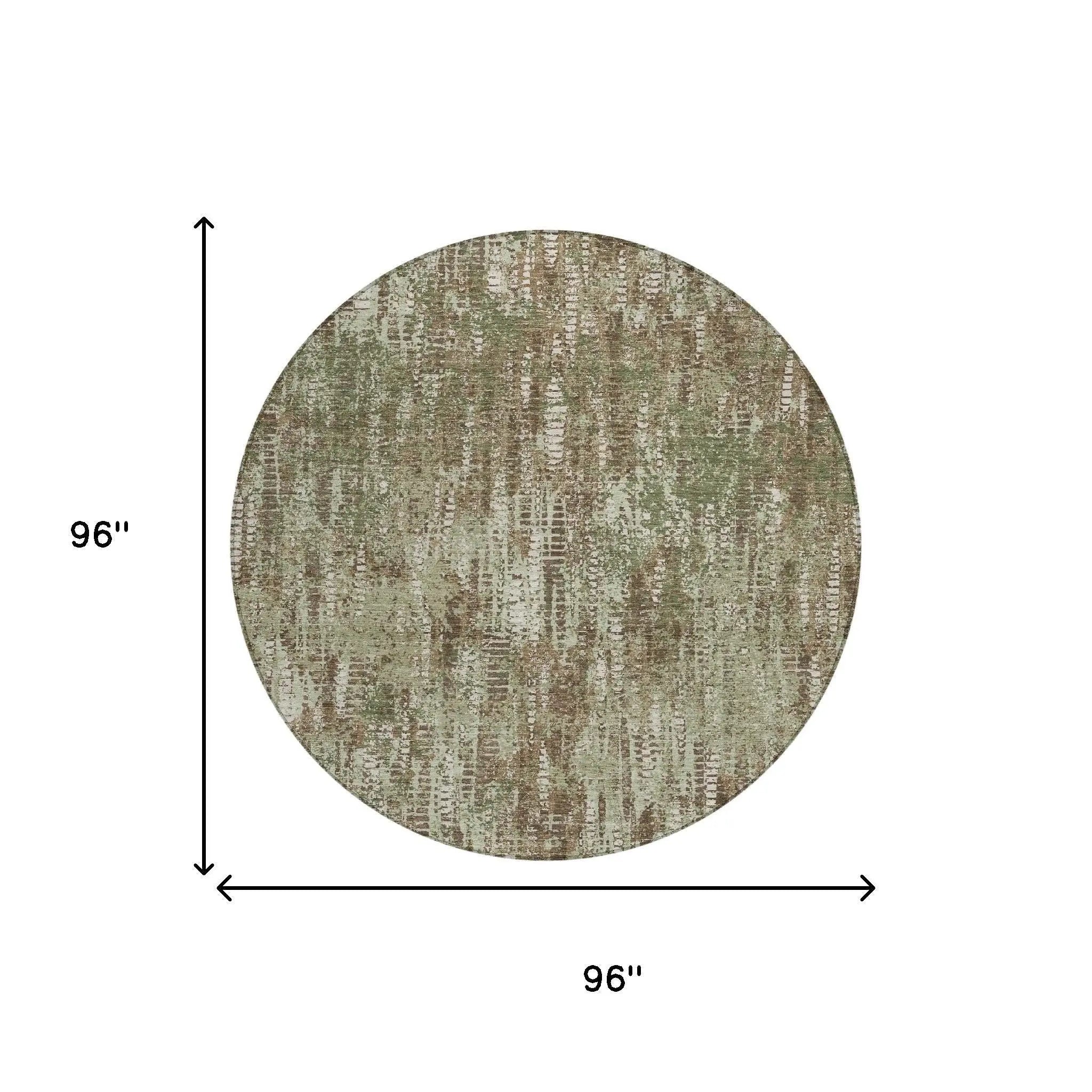 8' Olive Green And Graphite Round Abstract Washable Indoor Outdoor Area Rug Homeroots Outdoor