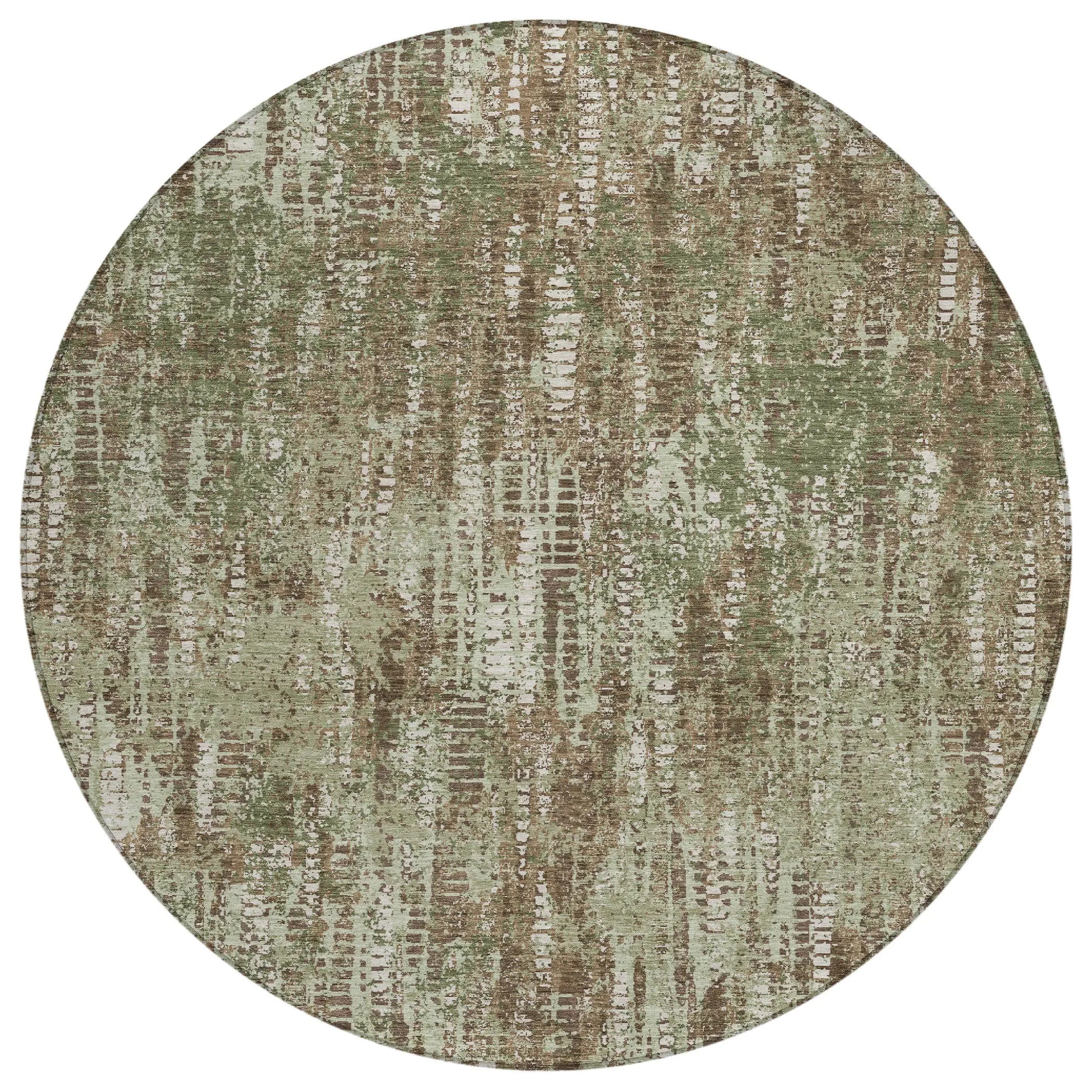 8' Olive Green And Graphite Round Abstract Washable Indoor Outdoor Area Rug Homeroots Outdoor