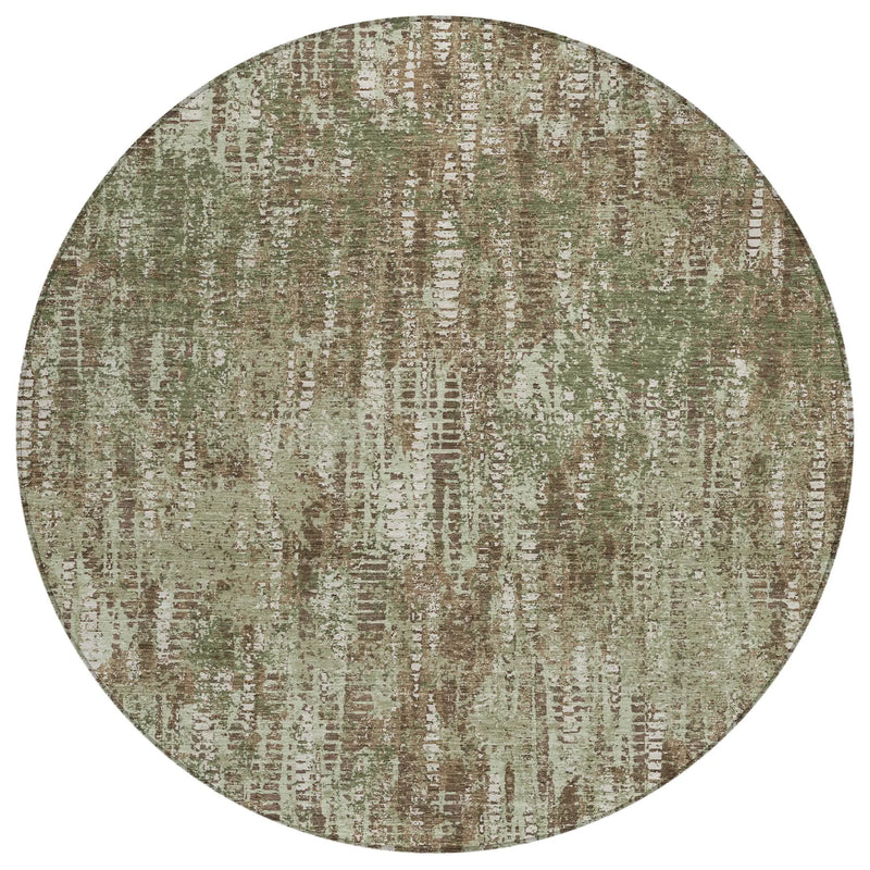 8' Olive Green And Graphite Round Abstract Washable Indoor Outdoor Area Rug Homeroots Outdoor