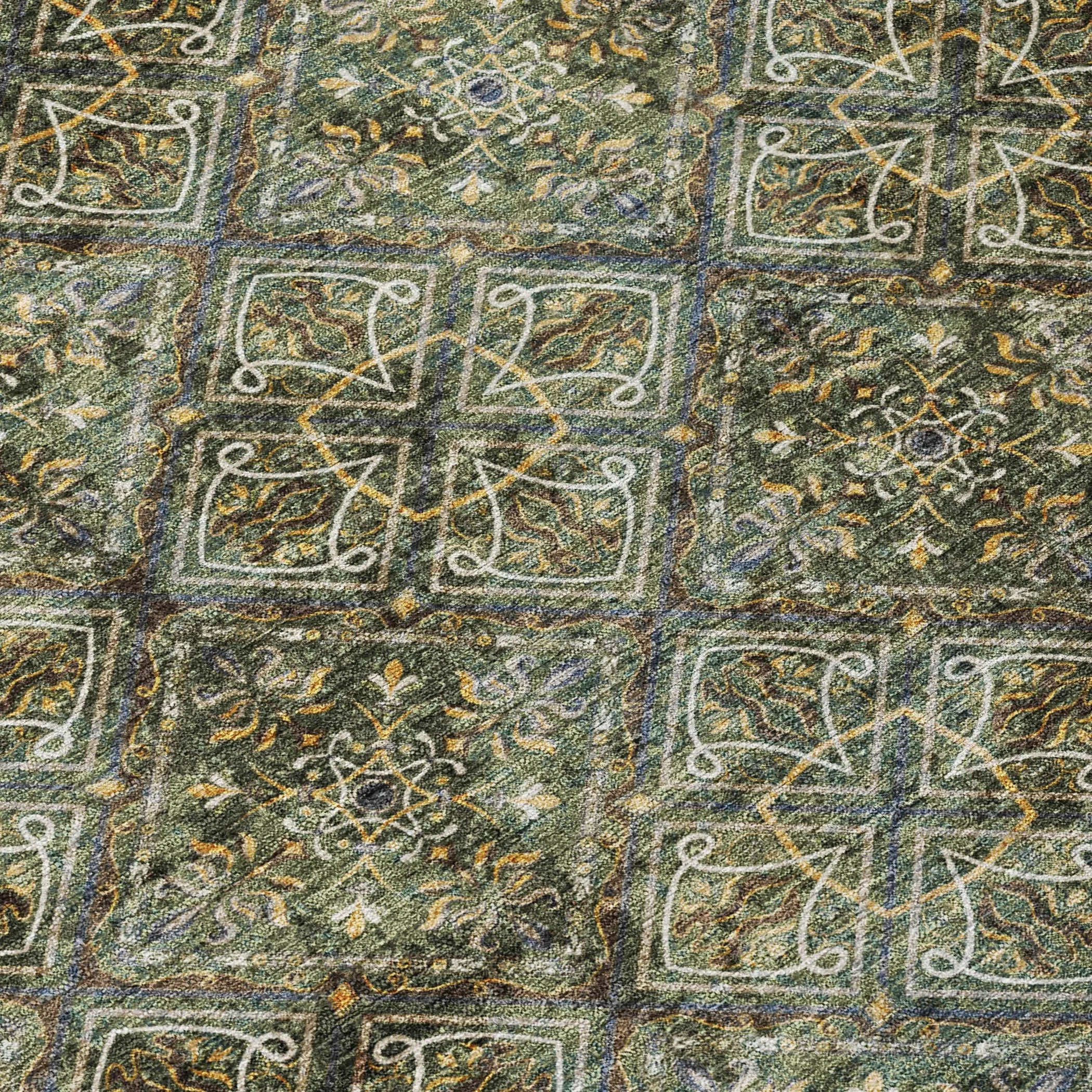 8' Olive Green And Graphite Round Geometric Washable Indoor Outdoor Area Rug Homeroots Outdoor