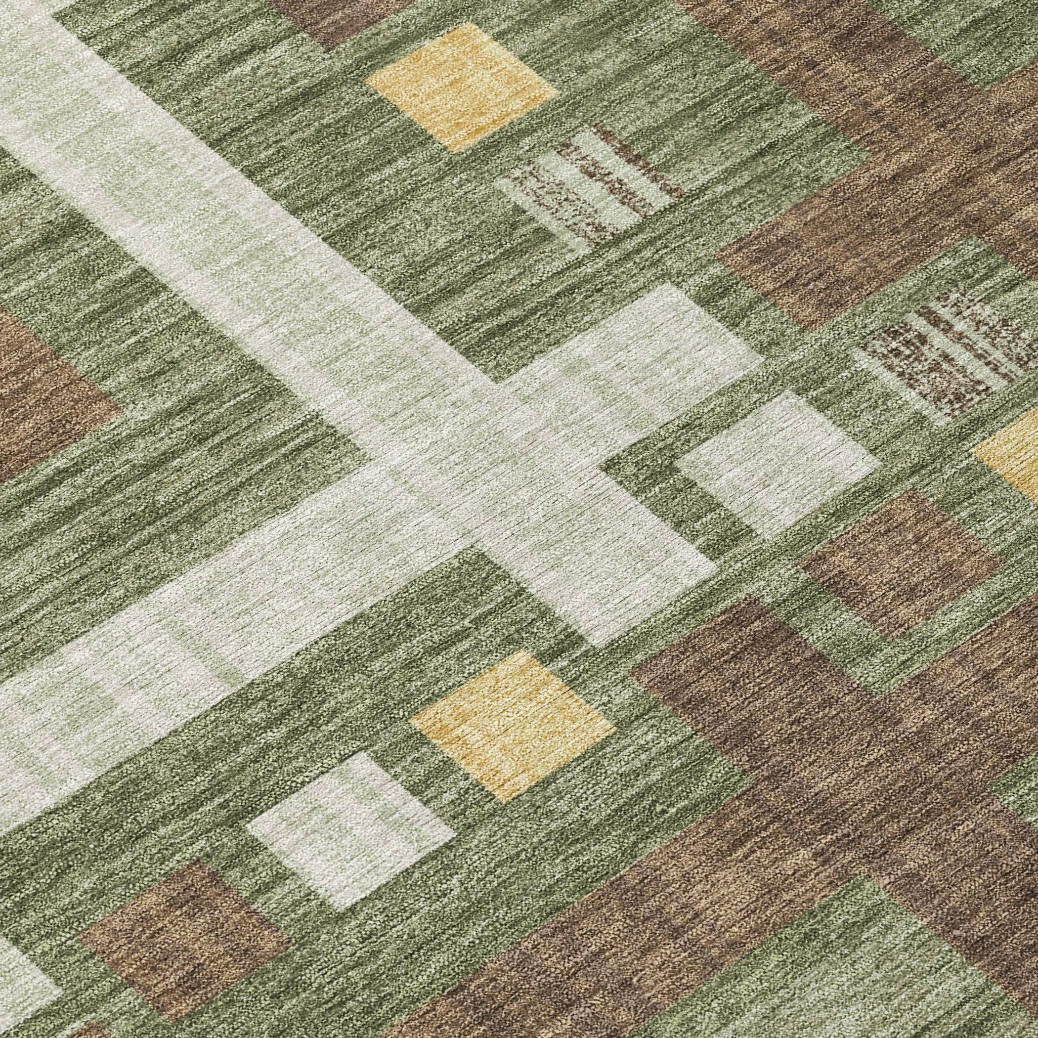 8' Olive Green And Gray Round Geometric Washable Indoor Outdoor Area Rug Homeroots Outdoor