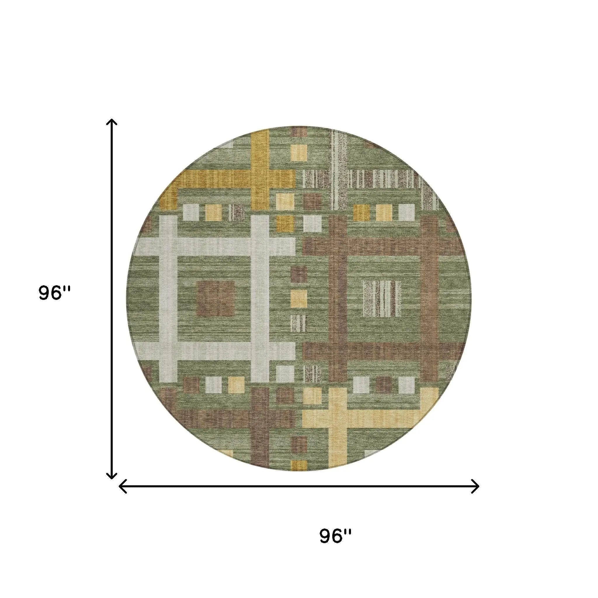 8' Olive Green And Gray Round Geometric Washable Indoor Outdoor Area Rug Homeroots Outdoor