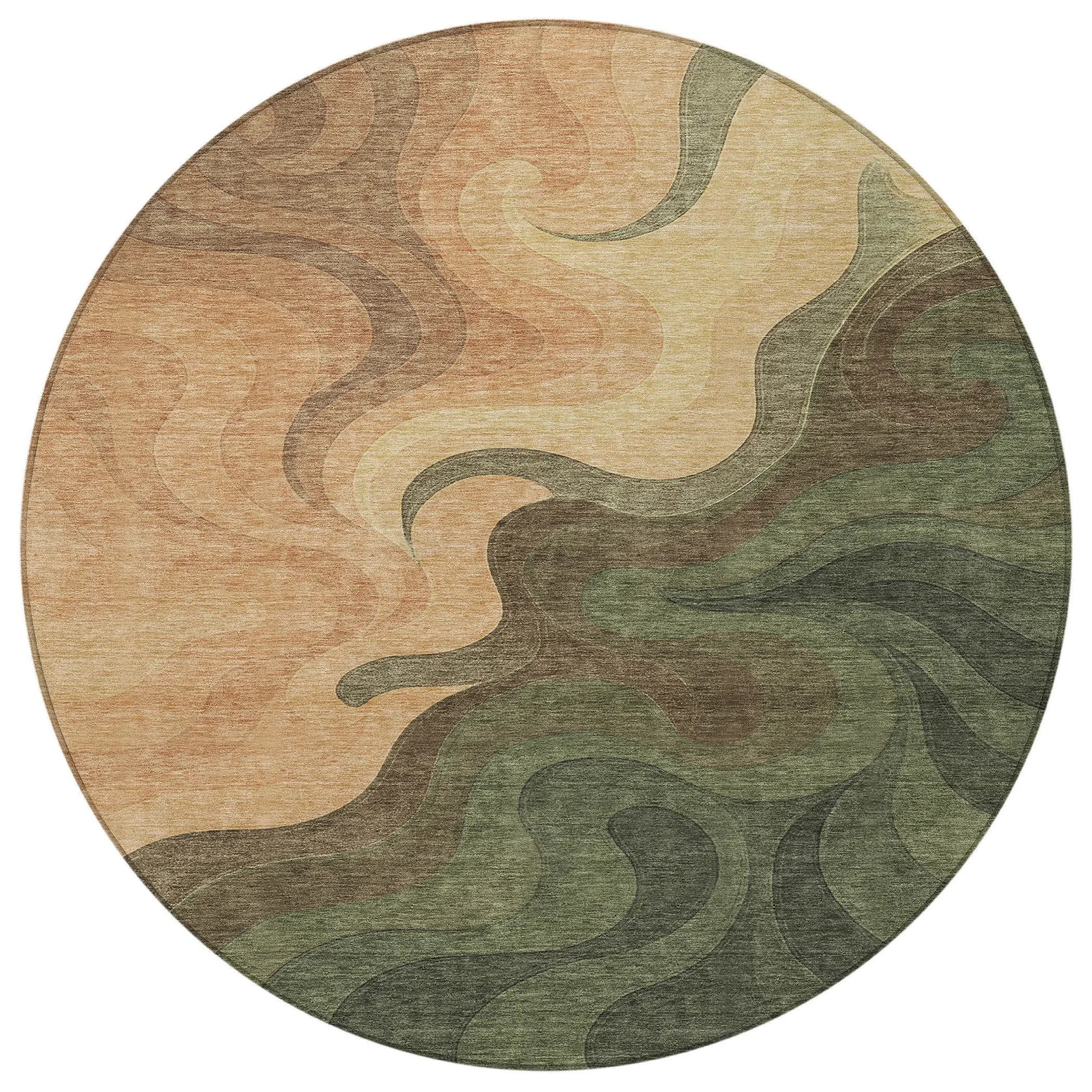 8' Olive Green And Green Round Abstract Washable Indoor Outdoor Area Rug Homeroots Outdoor