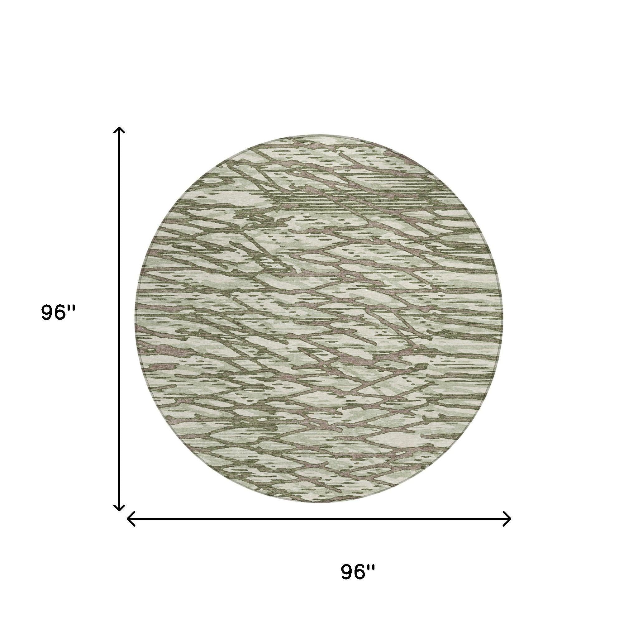 8' Olive Green And Green Round Abstract Washable Indoor Outdoor Area Rug Homeroots Outdoor