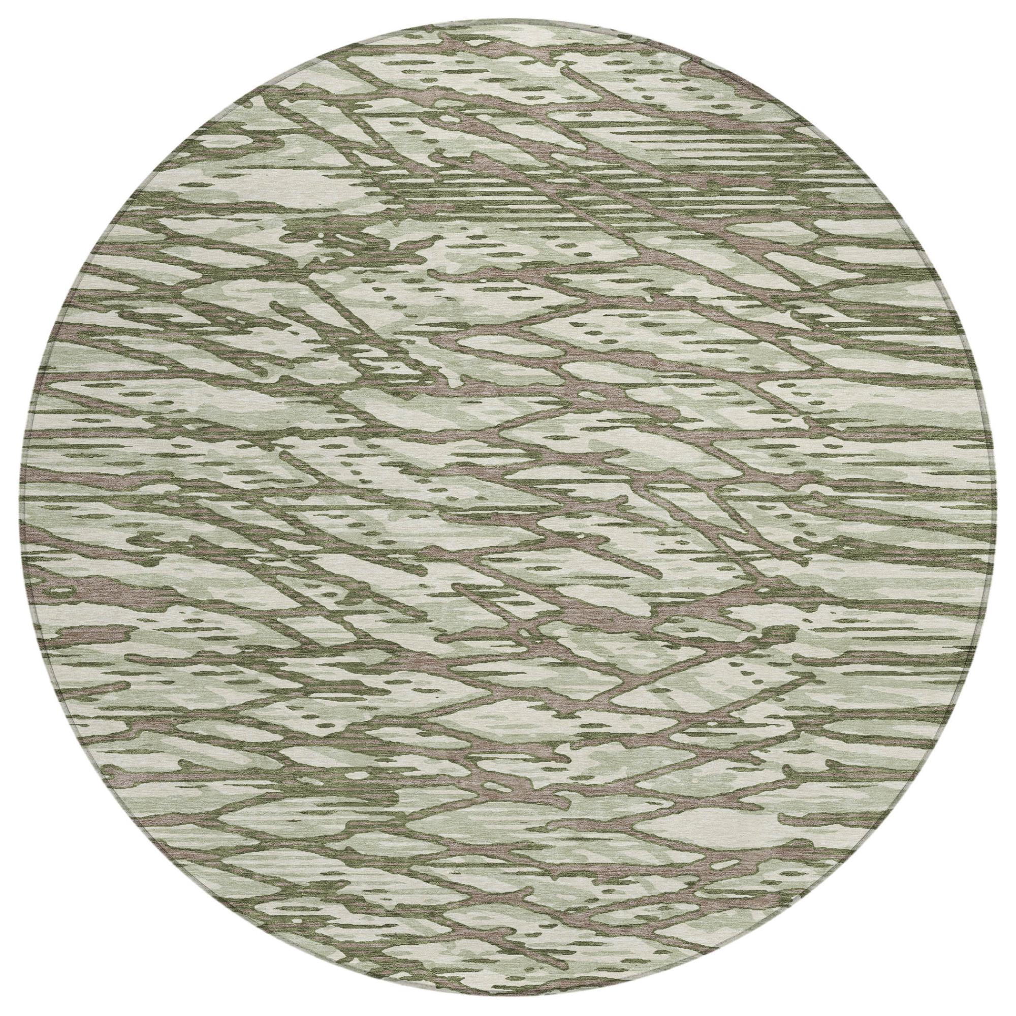 8' Olive Green And Green Round Abstract Washable Indoor Outdoor Area Rug Homeroots Outdoor