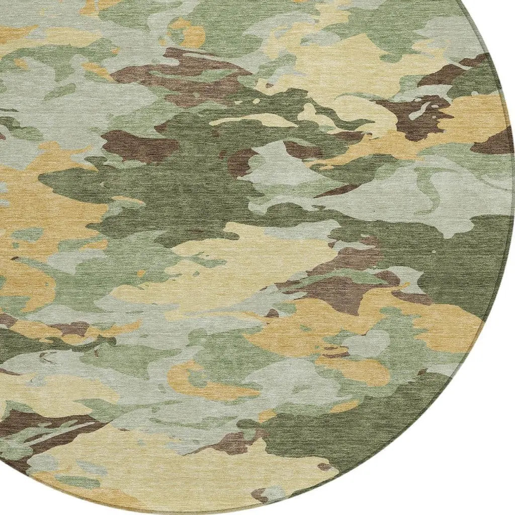 8' Olive Green And Green Round Abstract Washable Indoor Outdoor Area Rug Homeroots Outdoor