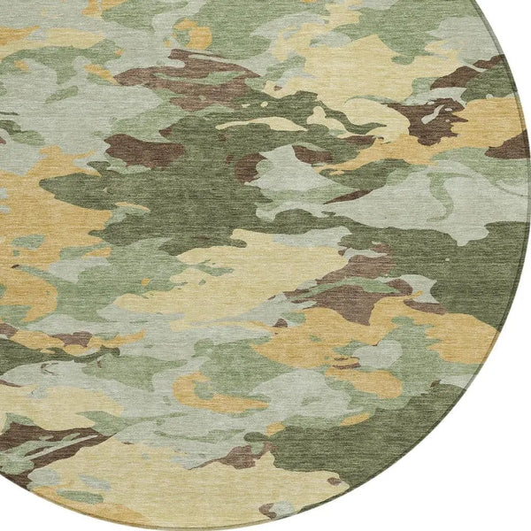8' Olive Green And Green Round Abstract Washable Indoor Outdoor Area Rug Homeroots Outdoor