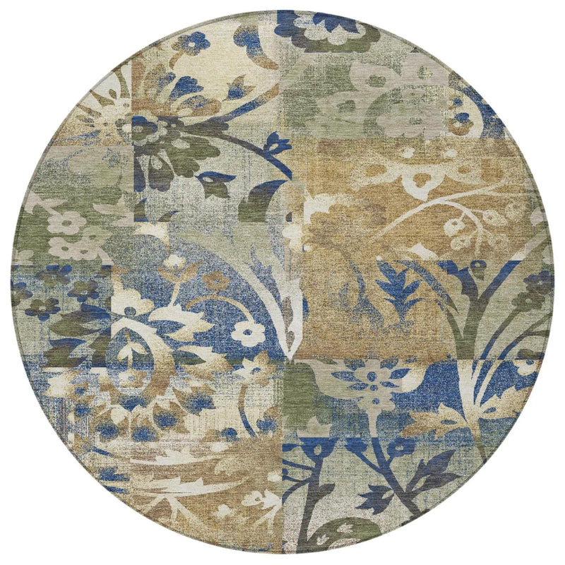 8' Olive Green And Green Round Botanical Leaves Washable Indoor Outdoor Area Rug Homeroots Outdoor