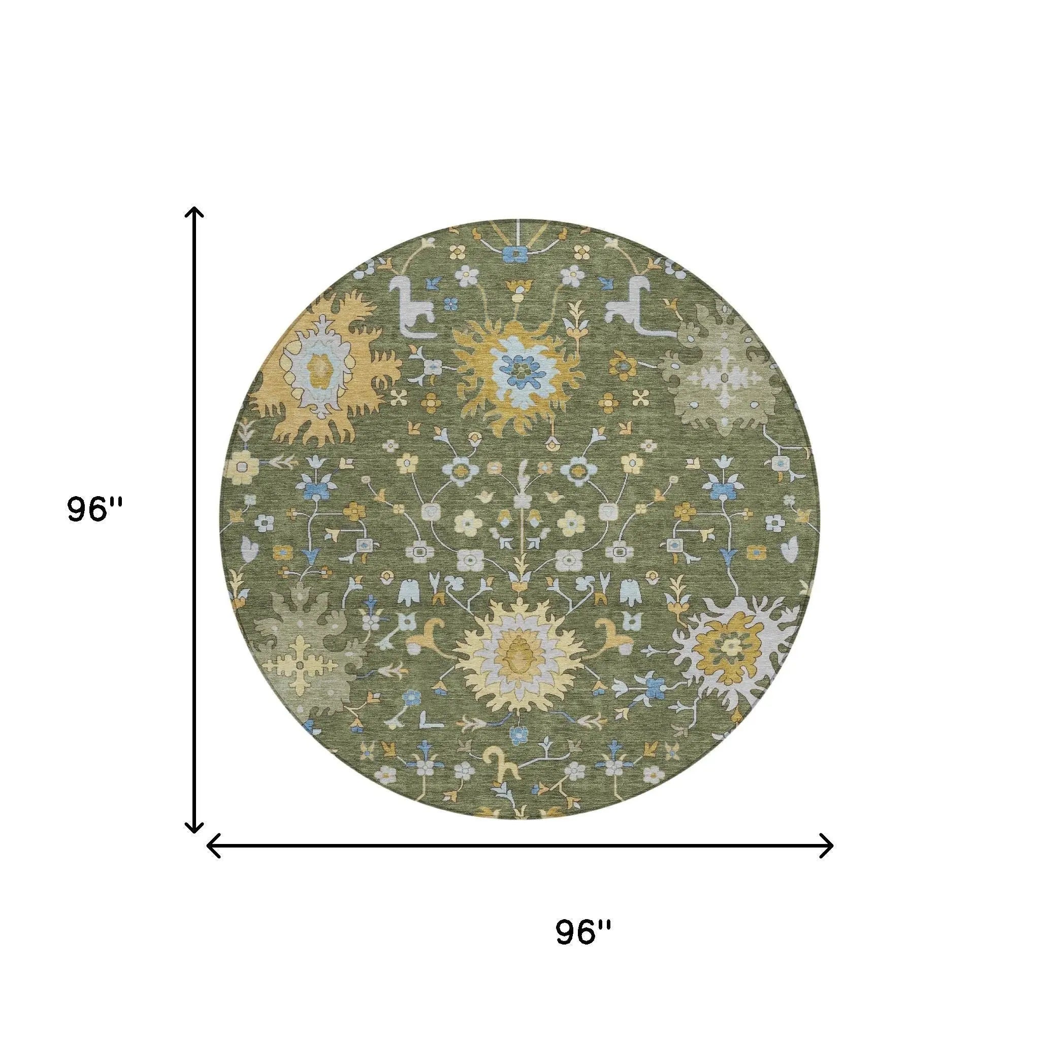 8' Olive Green And Green Round Faux Bois Washable Indoor Outdoor Area Rug Homeroots Outdoor