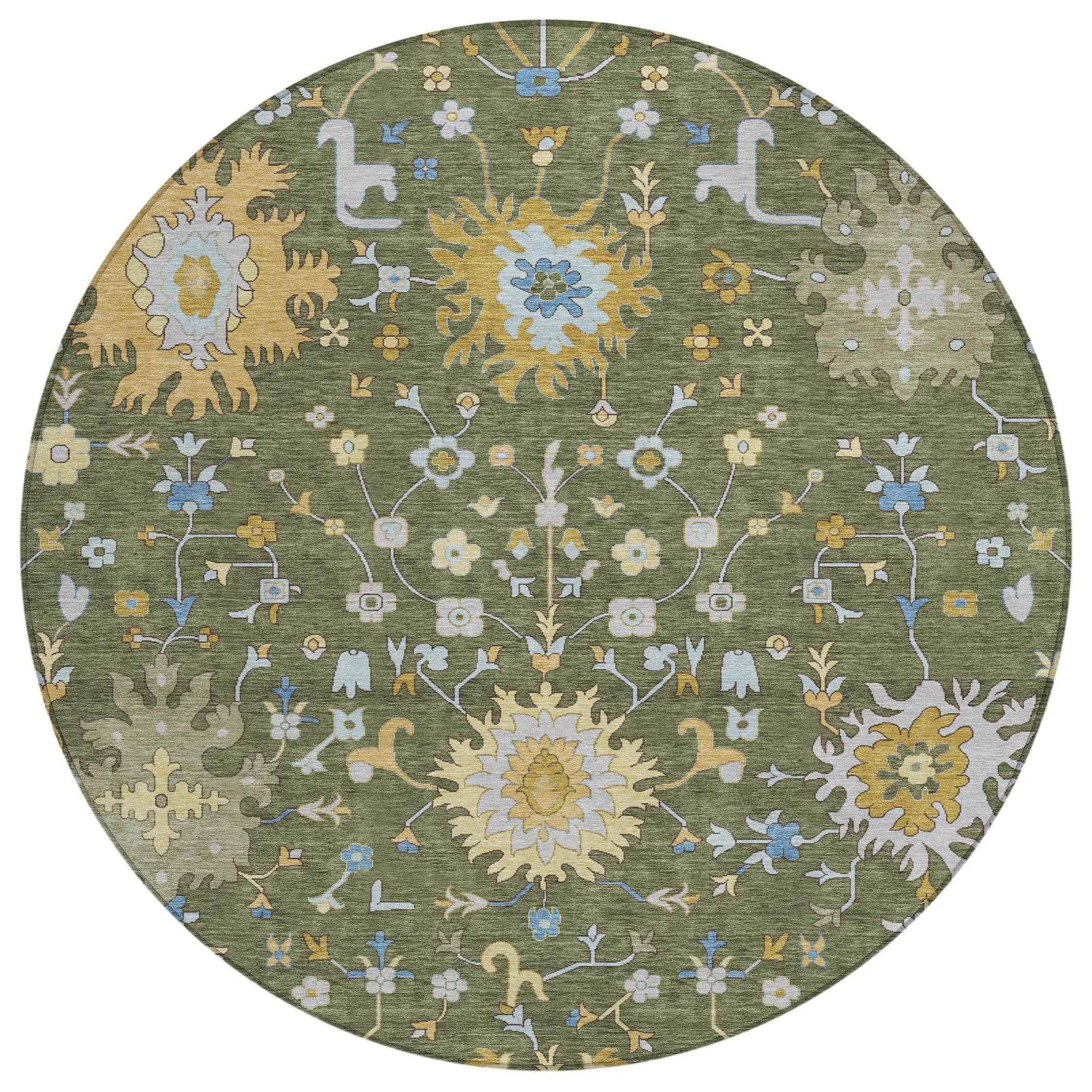 8' Olive Green And Green Round Faux Bois Washable Indoor Outdoor Area Rug Homeroots Outdoor