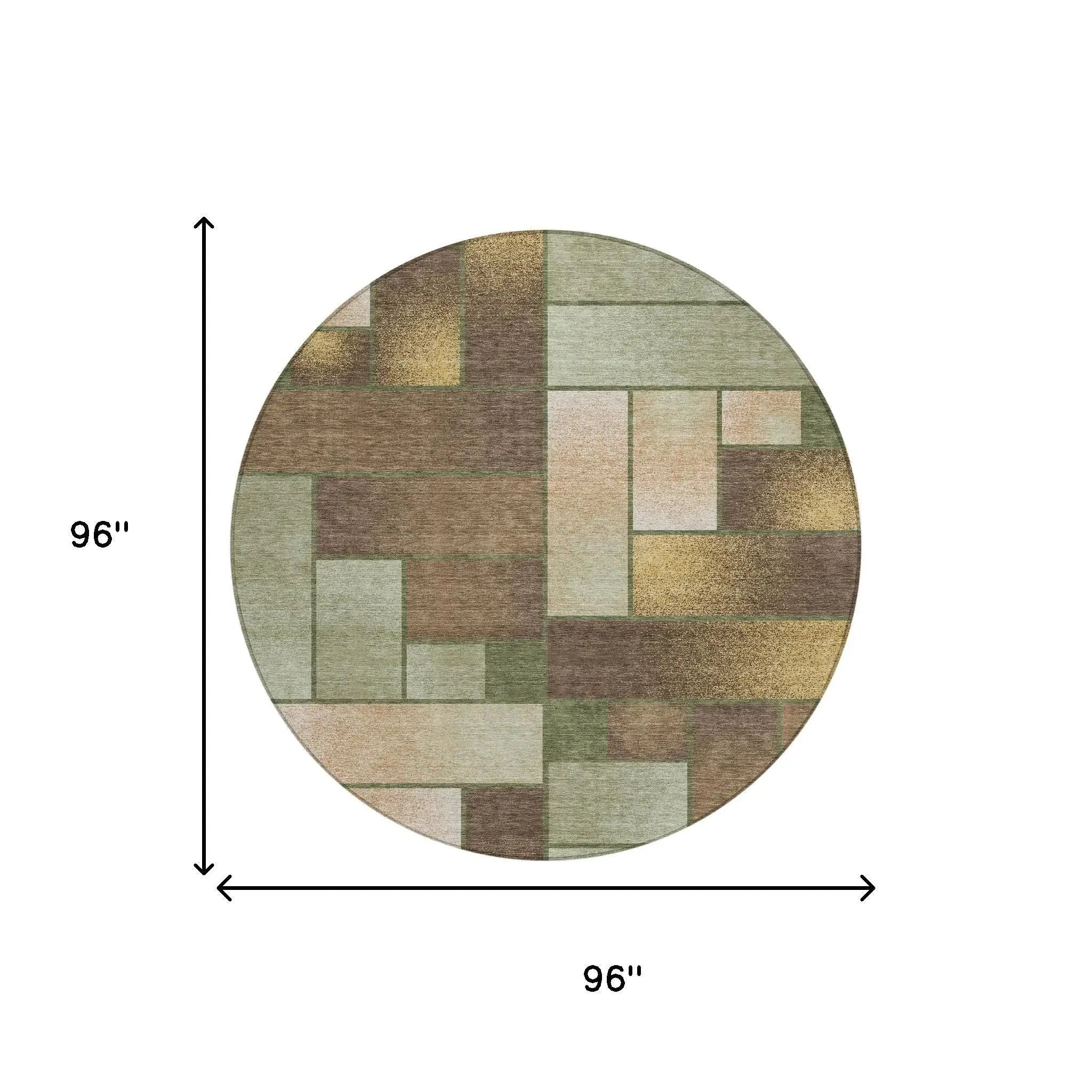 8' Olive Green And Green Round Geometric Washable Indoor Outdoor Area Rug Homeroots Outdoor