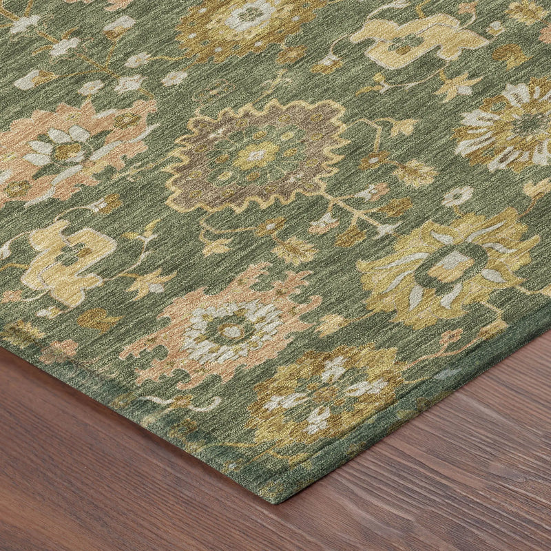 8' Olive Green And Green Round Geometric Washable Indoor Outdoor Area Rug Homeroots Outdoor