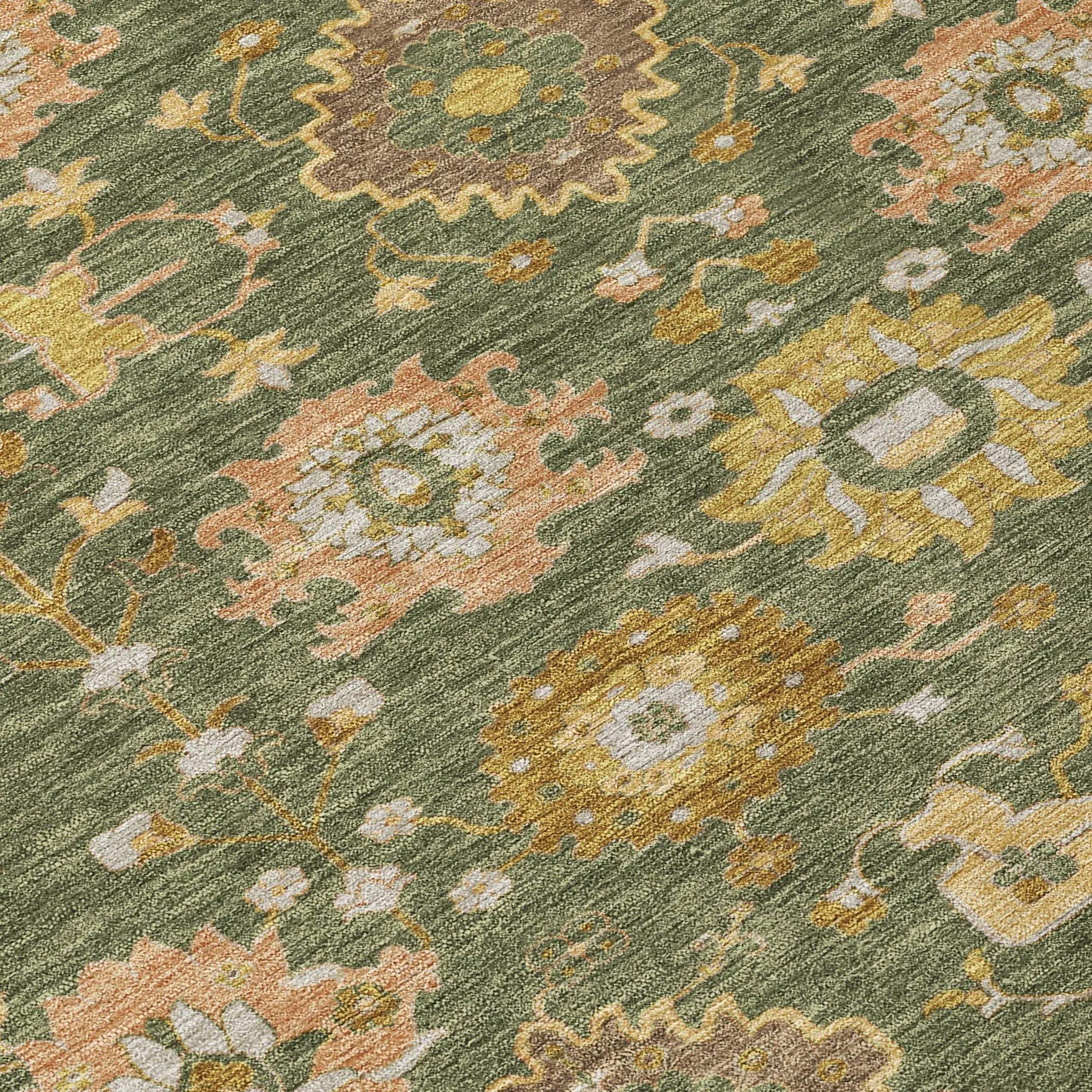 8' Olive Green And Green Round Geometric Washable Indoor Outdoor Area Rug Homeroots Outdoor