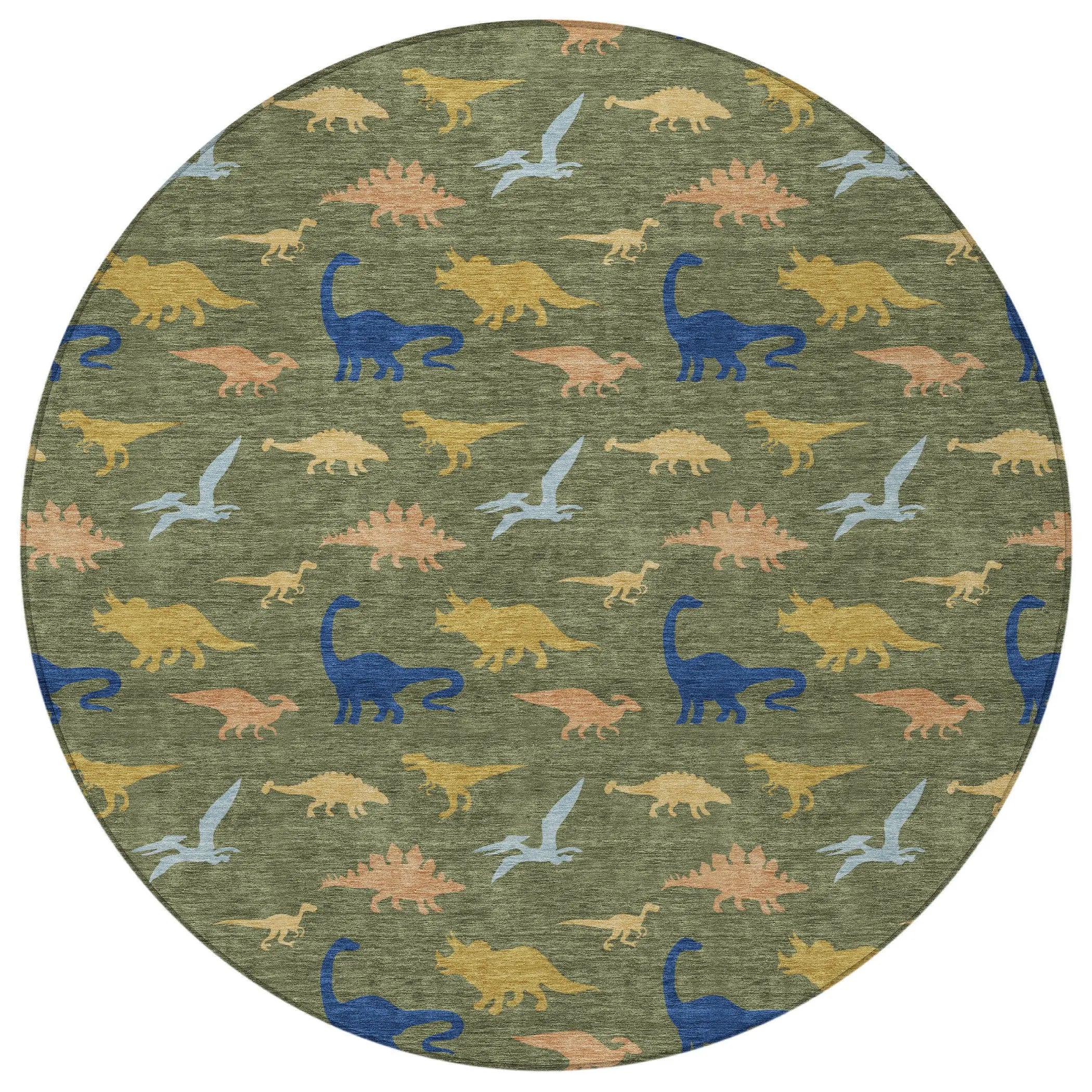 8' Olive Green And Green Round Geometric Washable Indoor Outdoor Area Rug Homeroots Outdoor