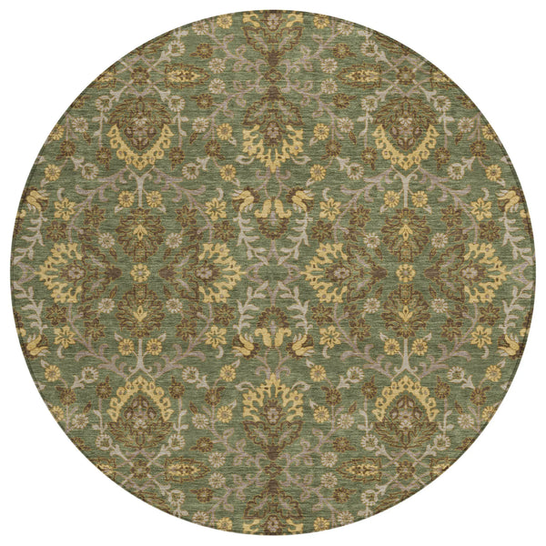 8' Olive Green And Green Round Geometric Washable Indoor Outdoor Area Rug Homeroots Outdoor