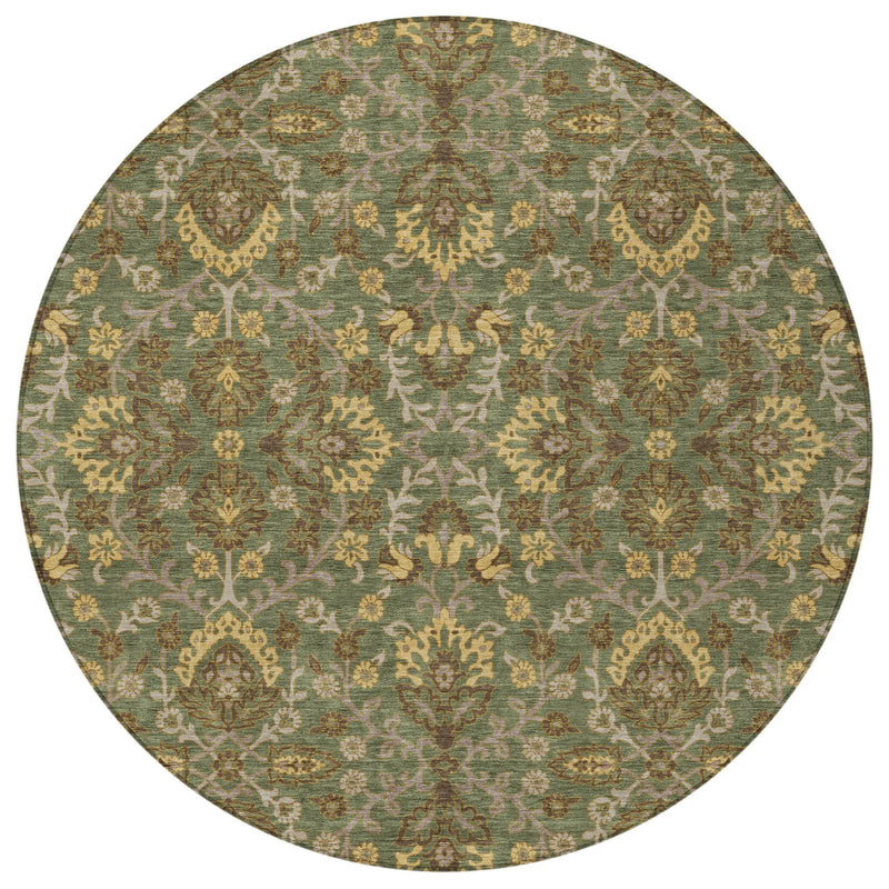 8' Olive Green And Green Round Geometric Washable Indoor Outdoor Area Rug Homeroots Outdoor
