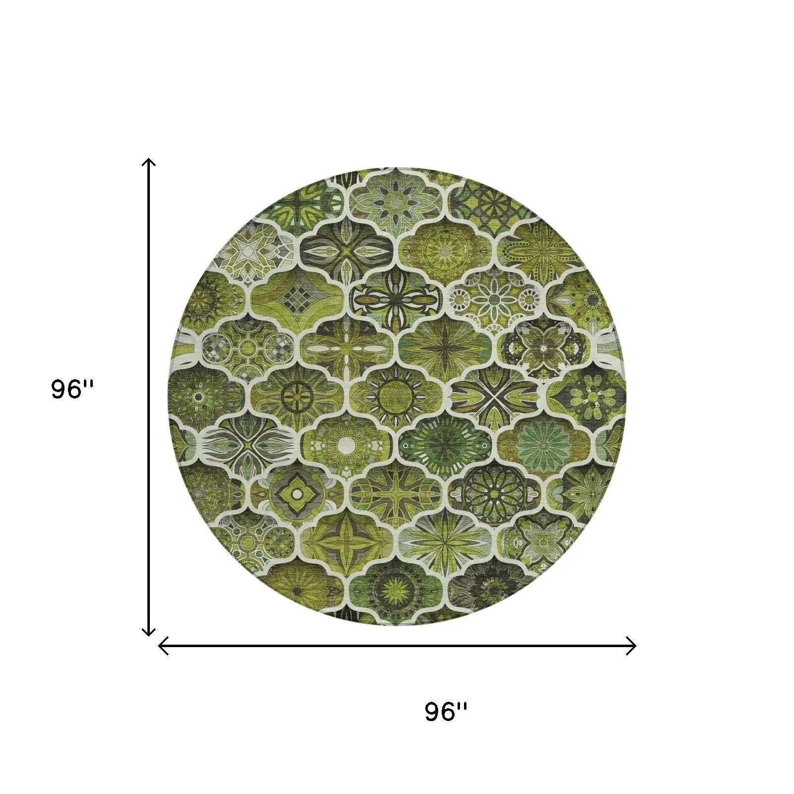 8' Olive Green And Green Round Ogee Washable Indoor Outdoor Area Rug Homeroots Outdoor