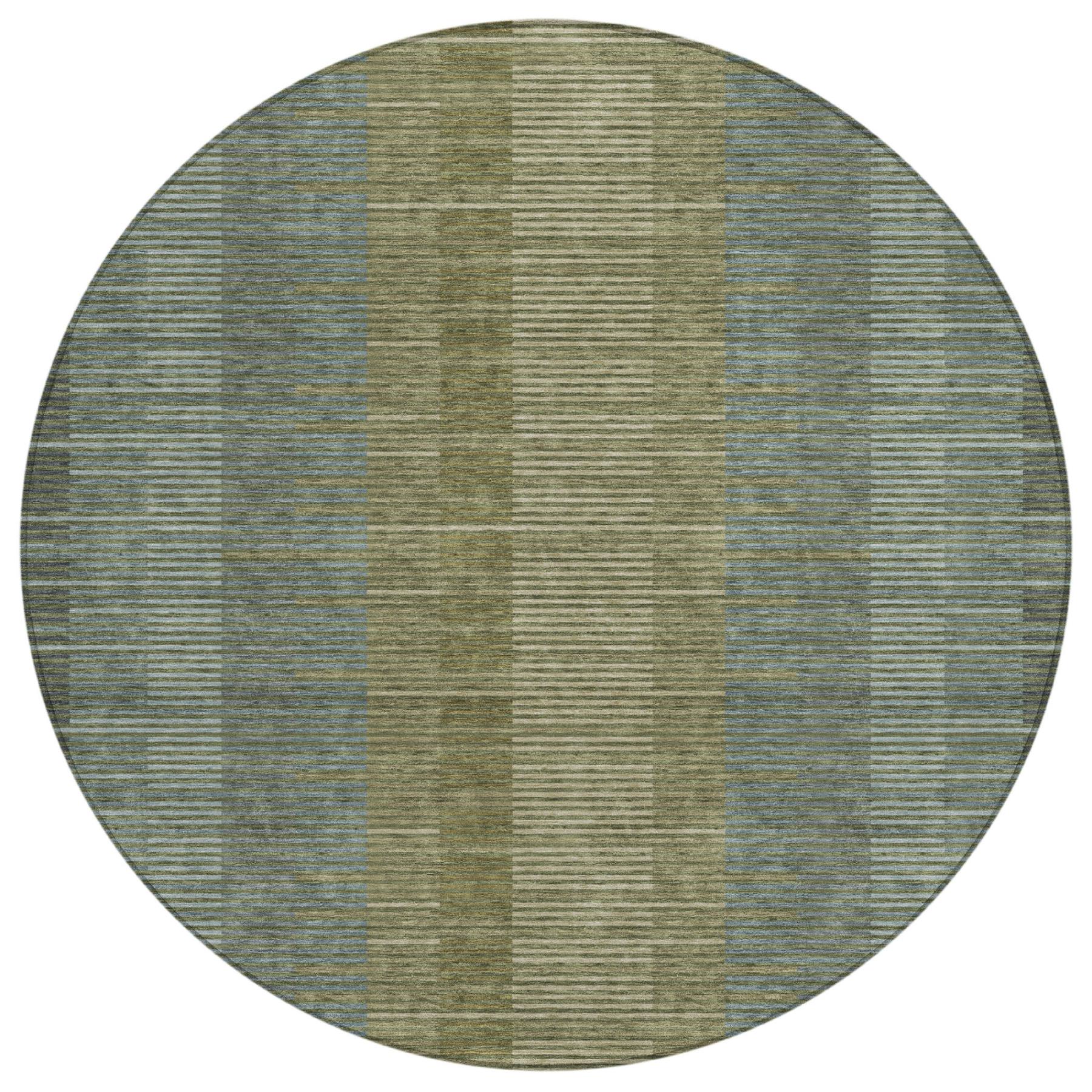 8' Olive Green And Green Round Striped Washable Indoor Outdoor Area Rug Homeroots Outdoor