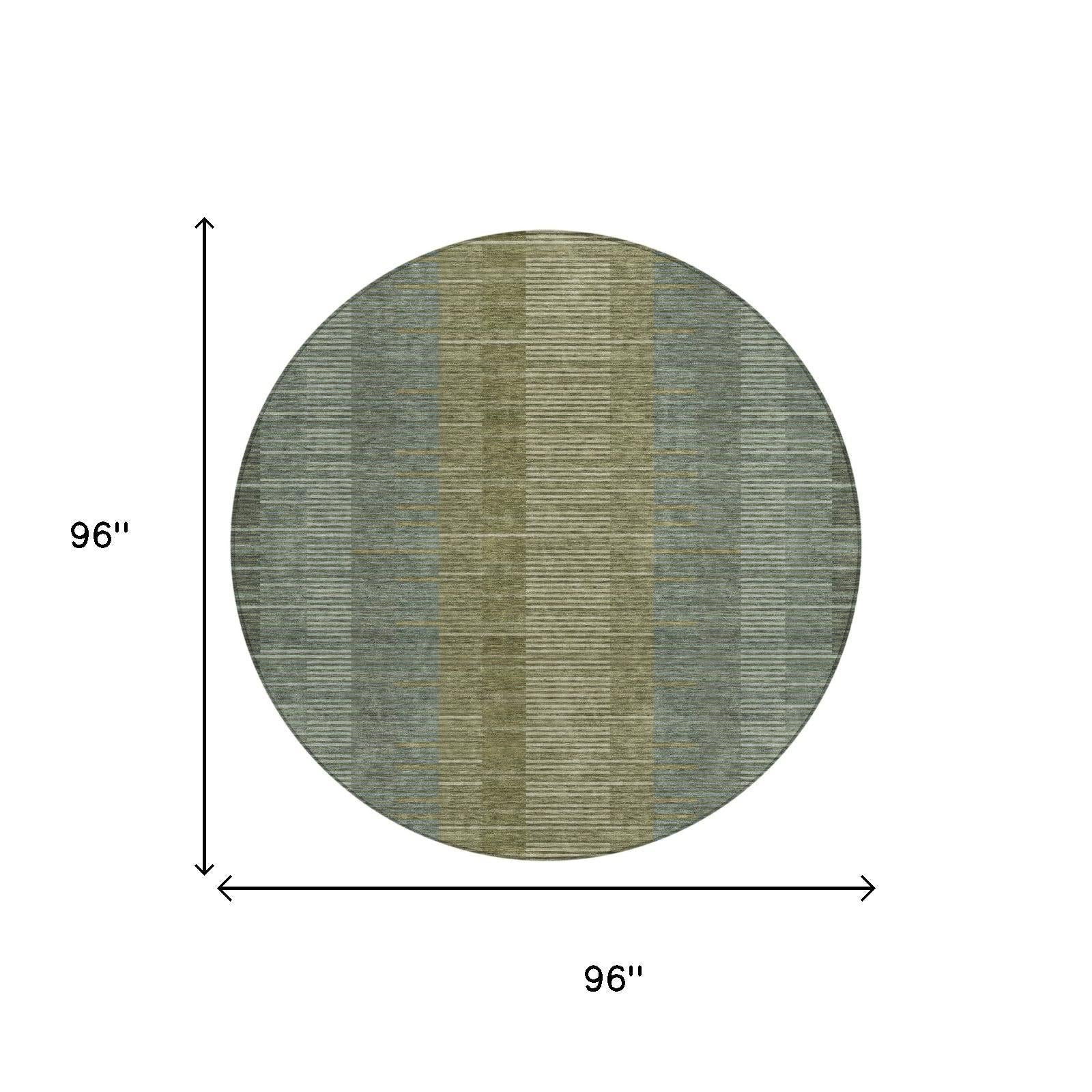 8' Olive Green And Green Round Striped Washable Indoor Outdoor Area Rug Homeroots Outdoor