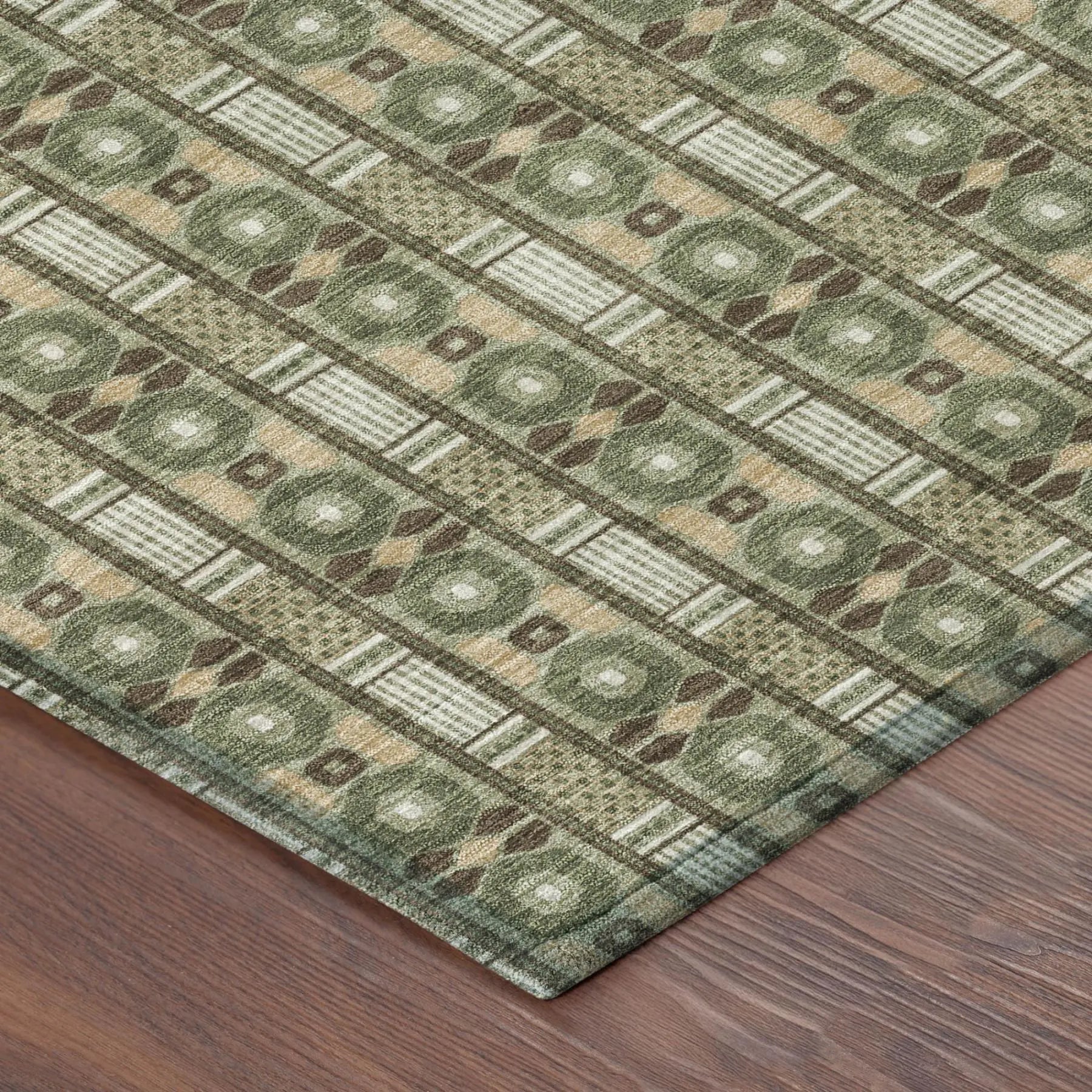 8' Olive Green And Green Round Striped Washable Indoor Outdoor Area Rug Homeroots Outdoor
