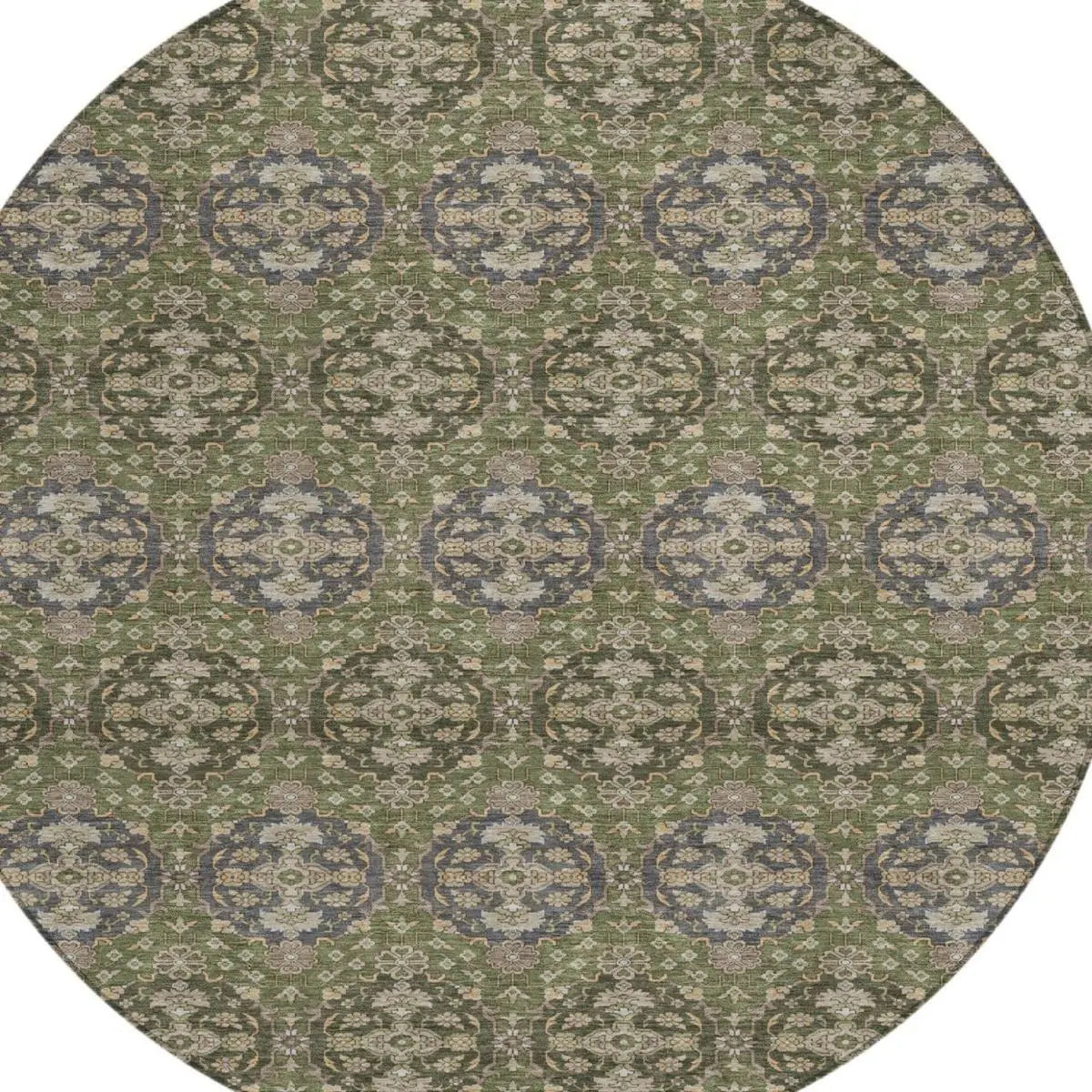 8' Olive Green And Green Round Striped Washable Indoor Outdoor Area Rug Homeroots Outdoor