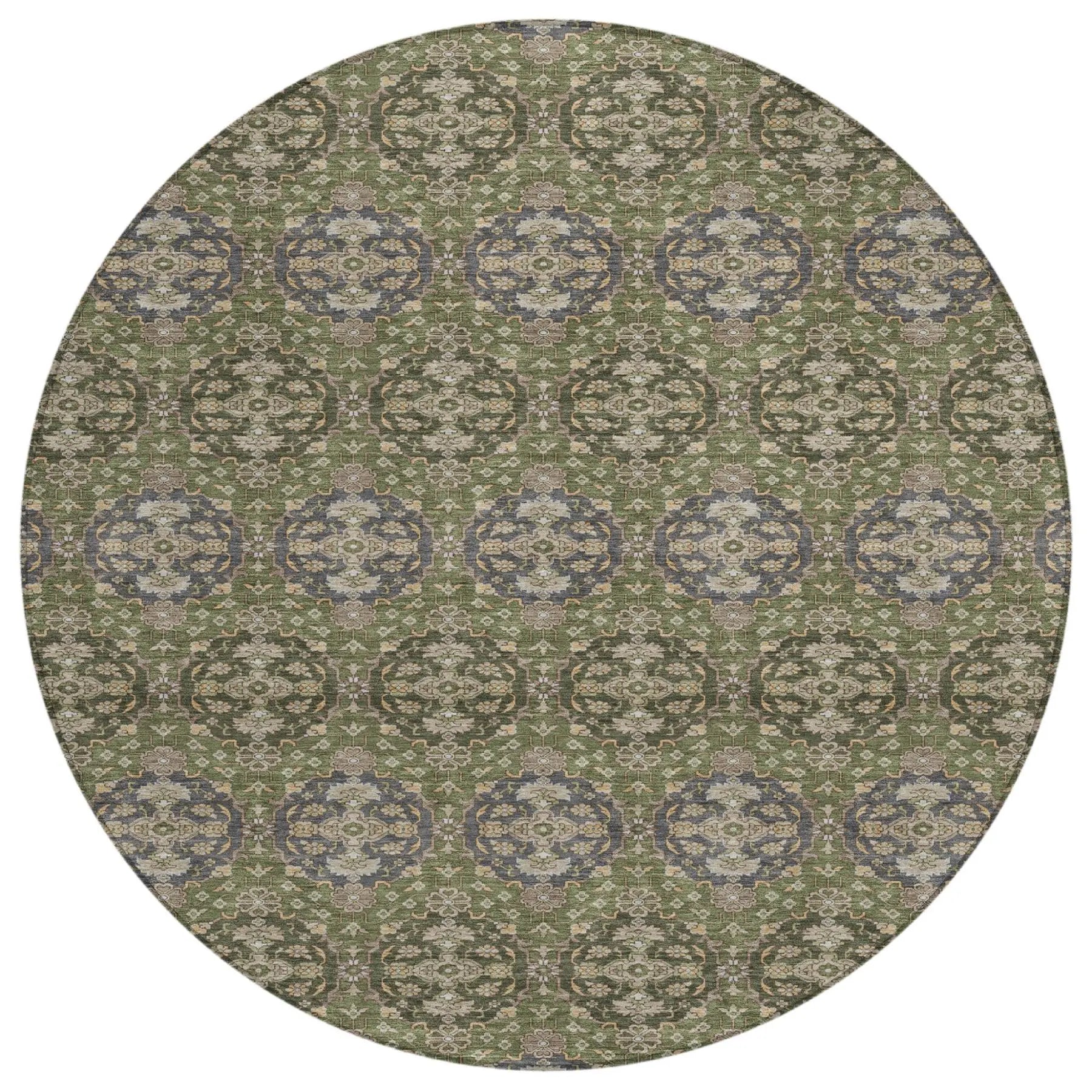 8' Olive Green And Green Round Striped Washable Indoor Outdoor Area Rug Homeroots Outdoor